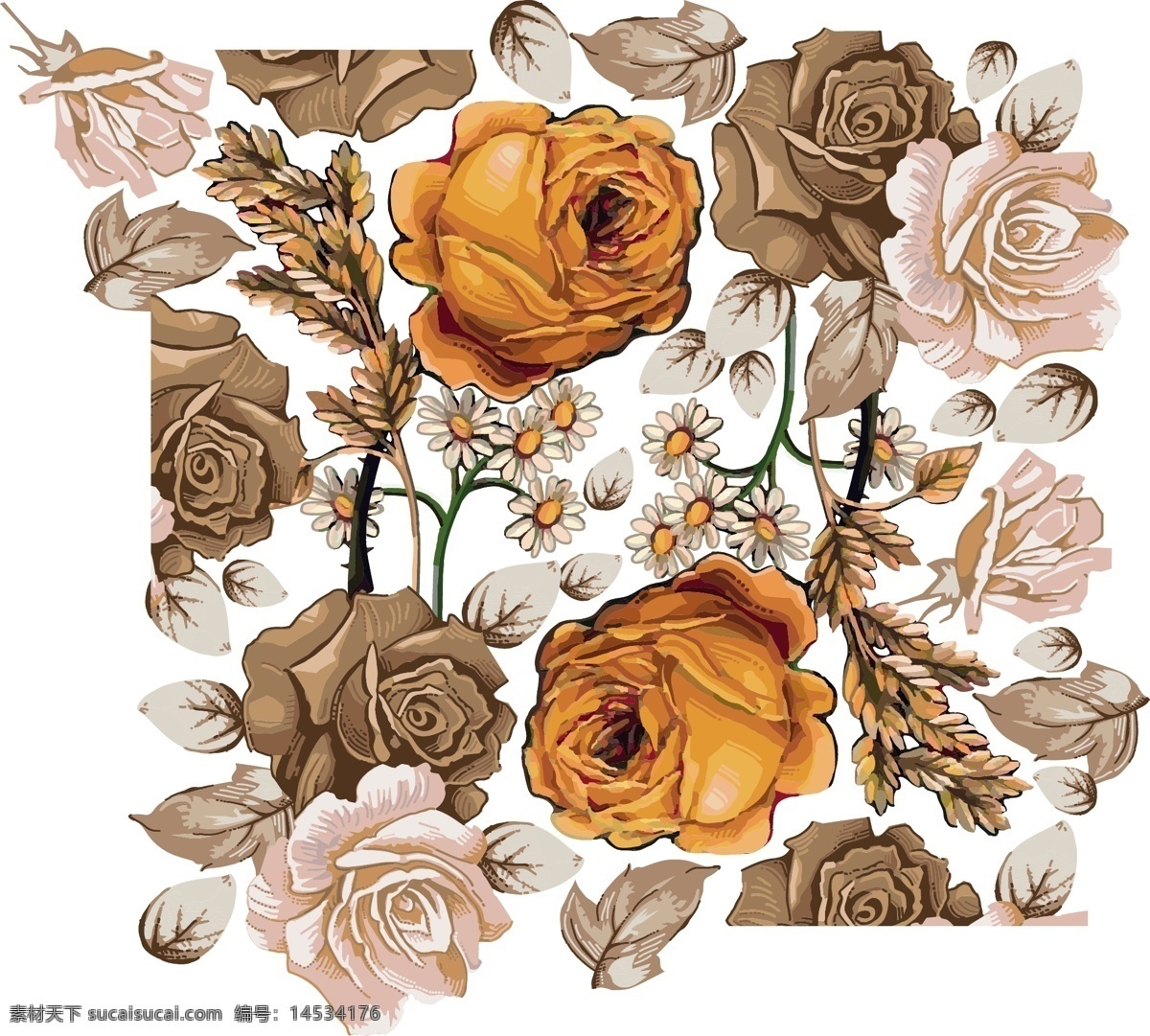古风 典雅 线条 手绘 花卉 矢量 图案 设 线条手绘花卉 矢量图案 底纹边框 花边花纹