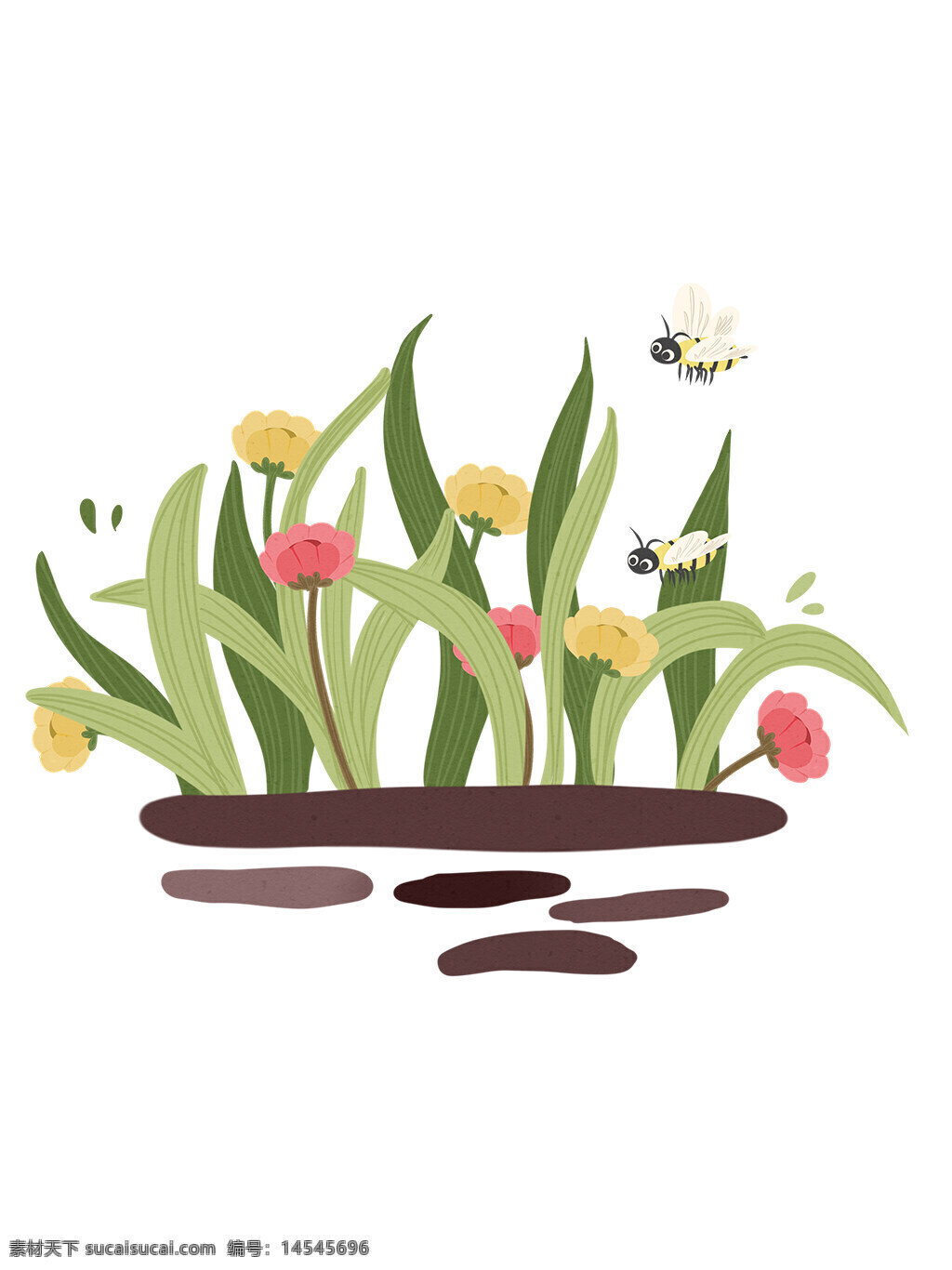 扁平风 植物 草丛 小蜜蜂 花卉