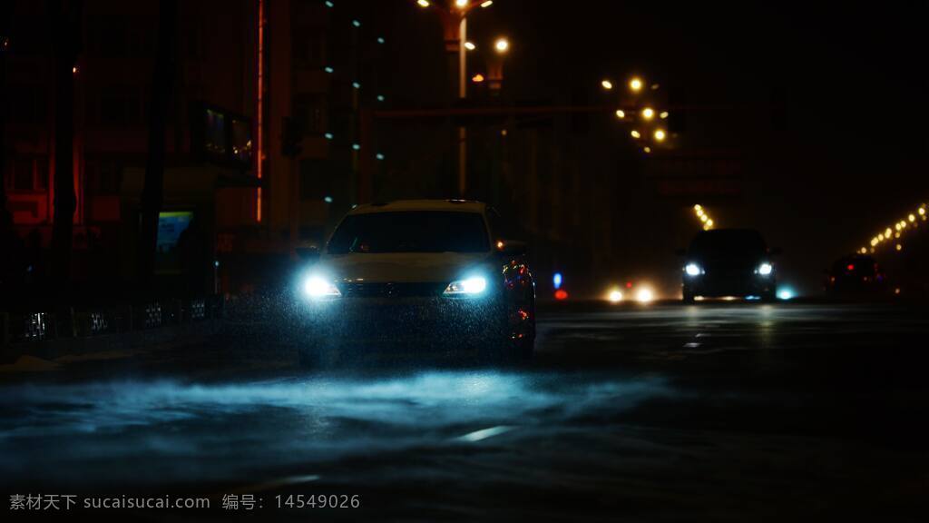 夜景 车灯 小雨 马路 雨夜 路灯