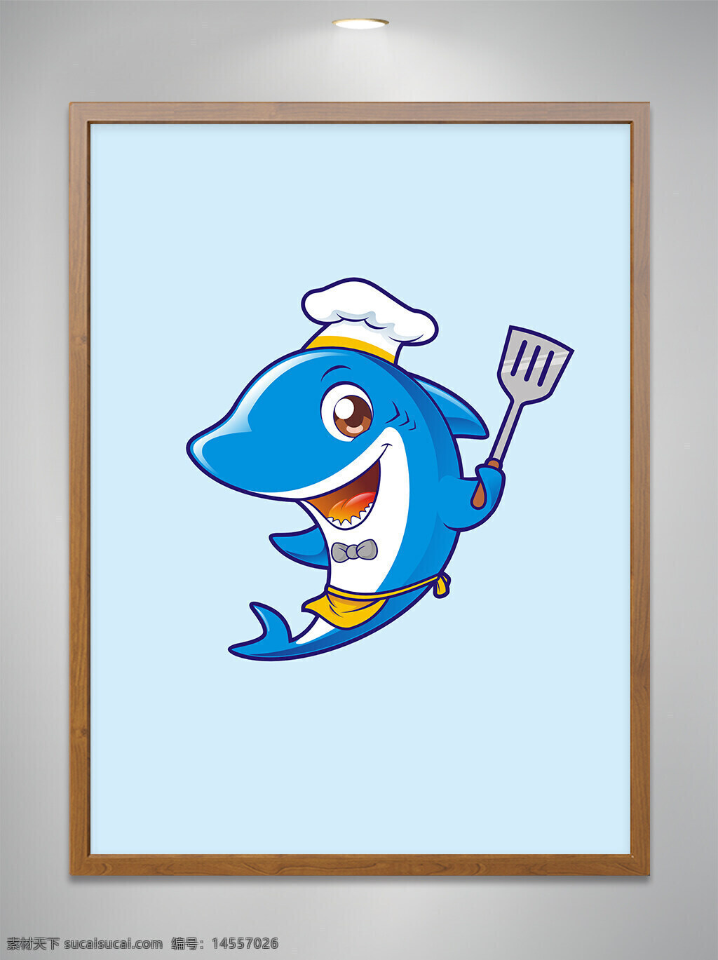 卡通原创 卡通吉祥物 卡通动物 卡通可爱小鲨鱼 卡通可爱小鲨鱼厨师 卡通可爱小鲨鱼厨师拿锅铲 餐饮 cdr矢量图