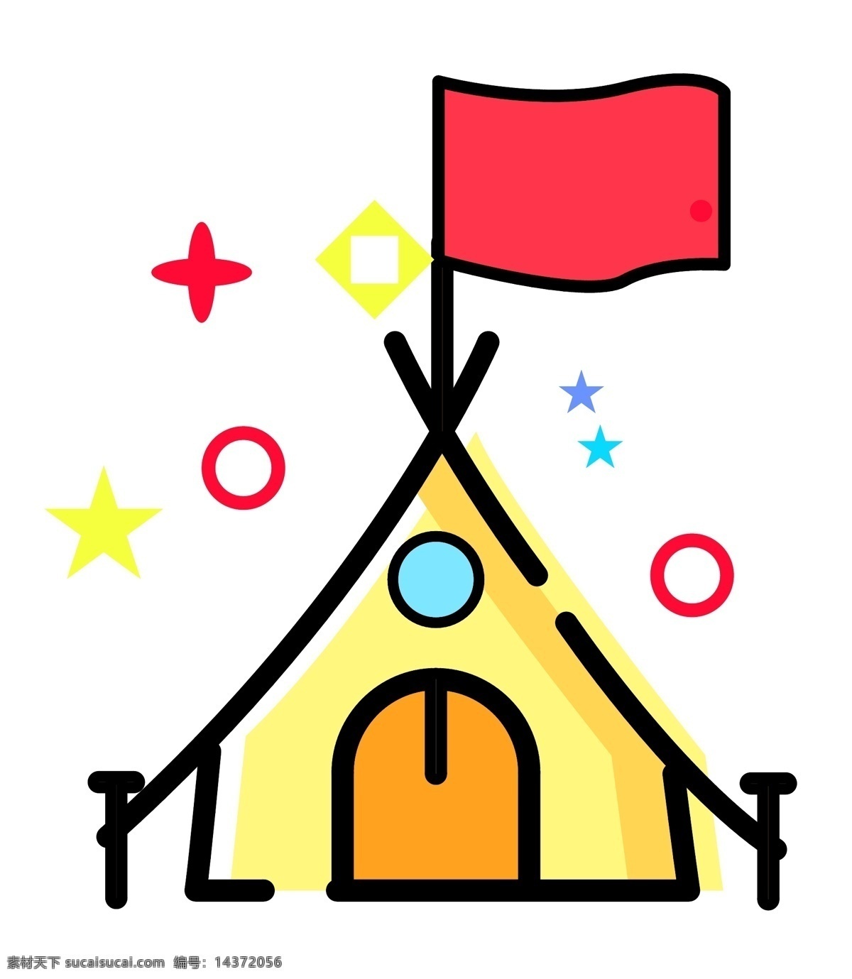 黃色 戶外 帳篷 圖案 旗子 夏令營