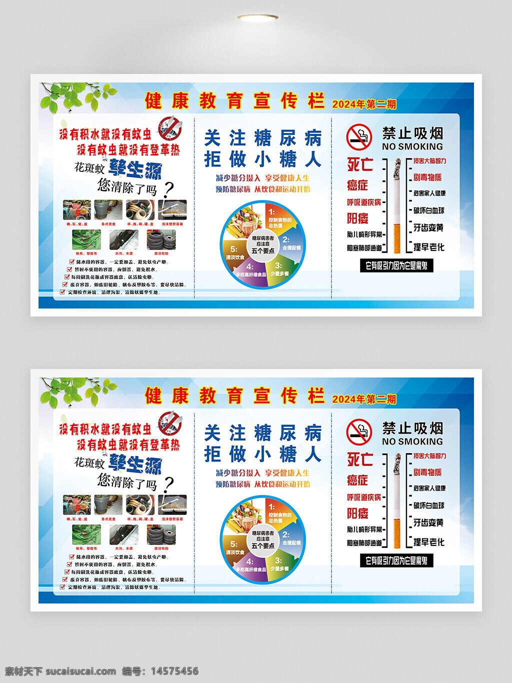 健康教育宣传栏 2024年第二期 没有积水就没有蚊虫 关注糖尿病 禁止吸烟