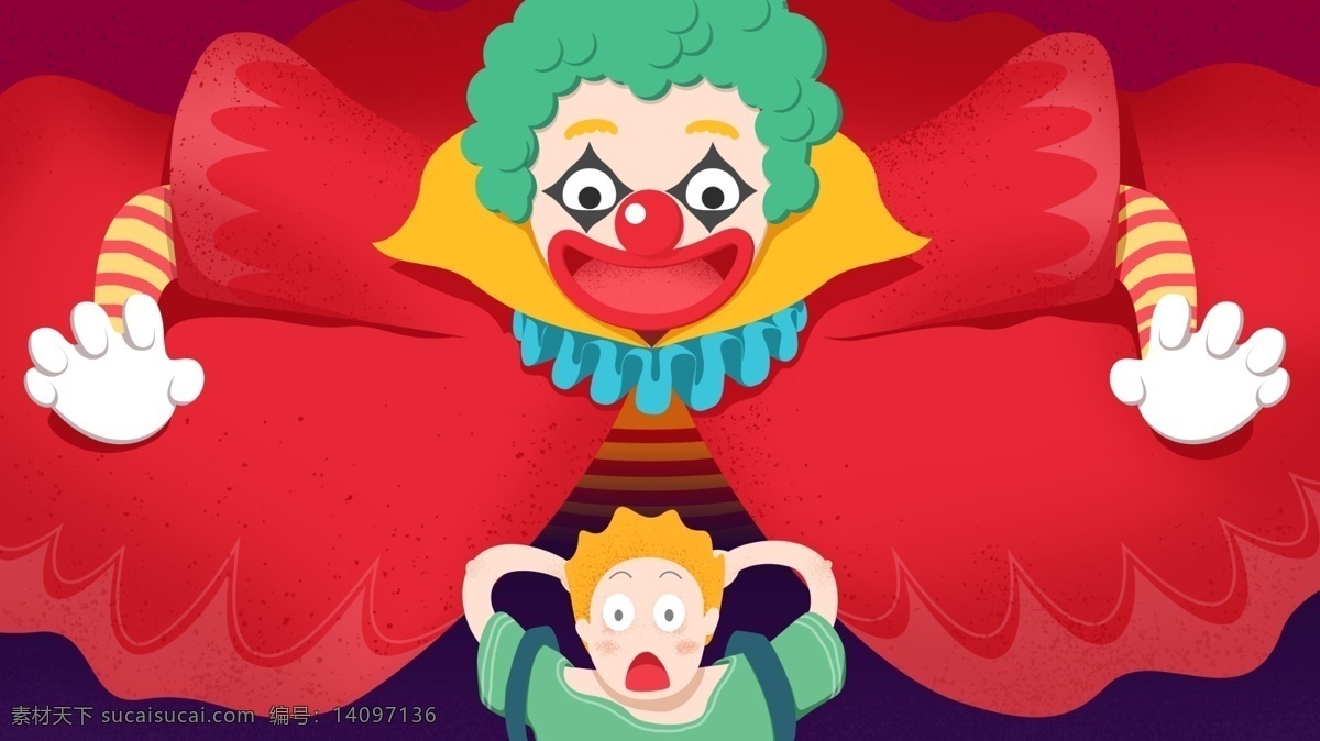 小丑 愚人节 月 日 搞笑 插画 恐怖 红色 扁平 搞怪
