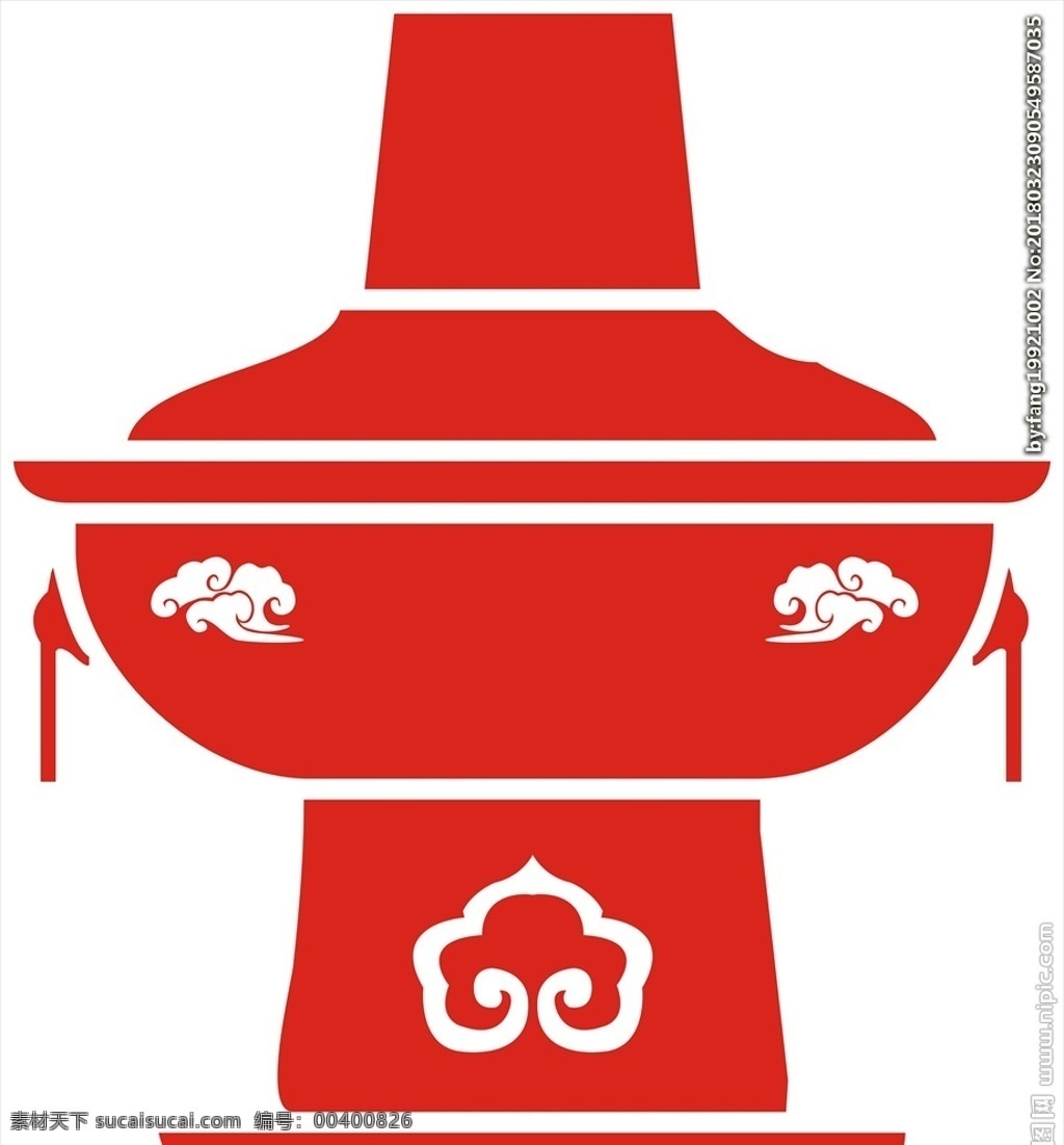 铜锅标志 小火锅标志 红色 祥云 矢量图 logo设计