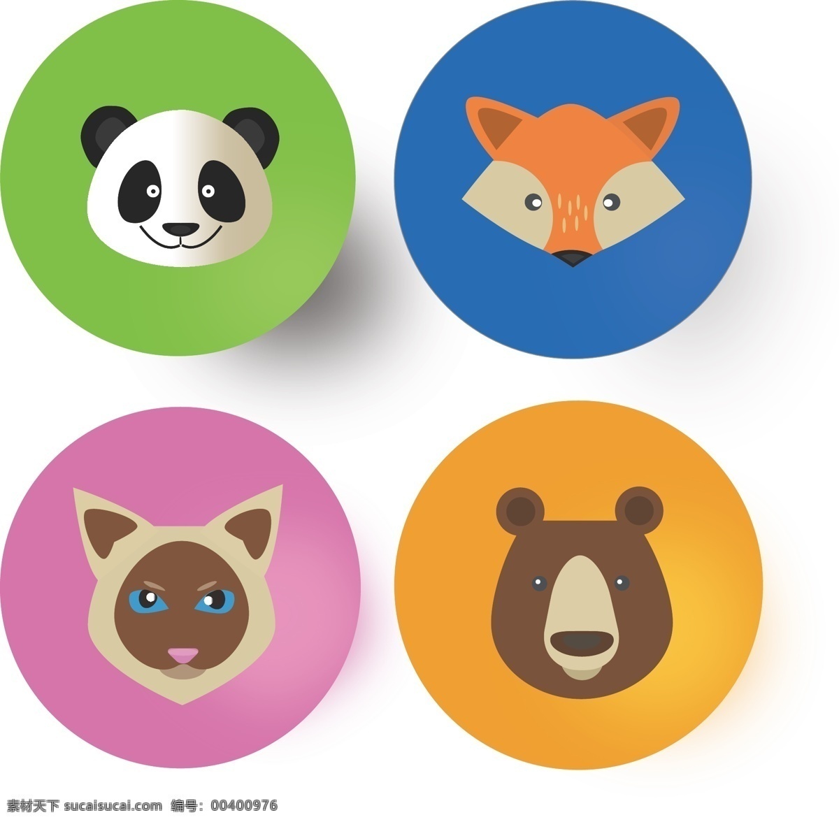 圆形 彩色 动物 熊猫 狐狸 icon 矢量 扁平 图标 圆形动物 扁平化 可爱