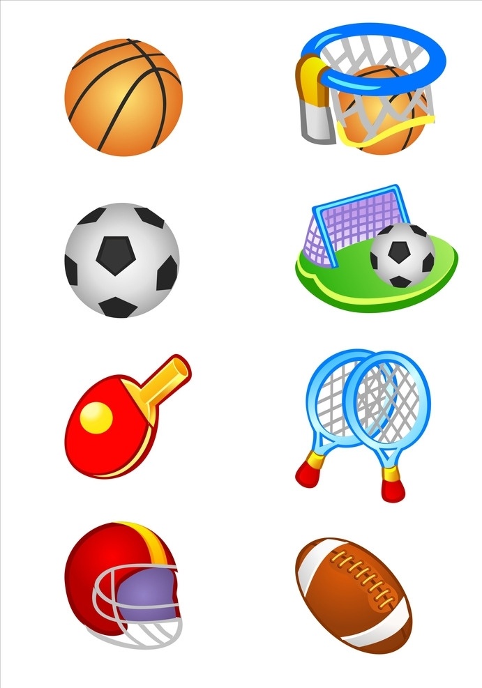 球类运动器材 球类 足球 篮球 乒乓球 网球 头盔 矢量素材 生活百科 体育用品