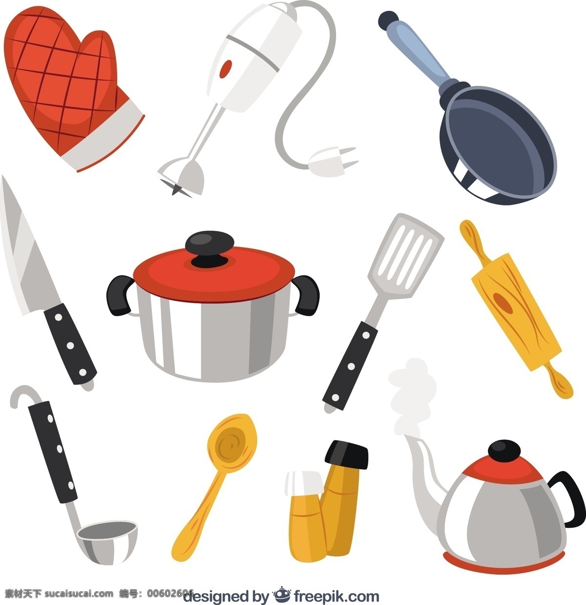 厨房里 厨师 工具 烹饪 销 锅 刀 厨房工具 擀面杖 滚动 打浆机 白色