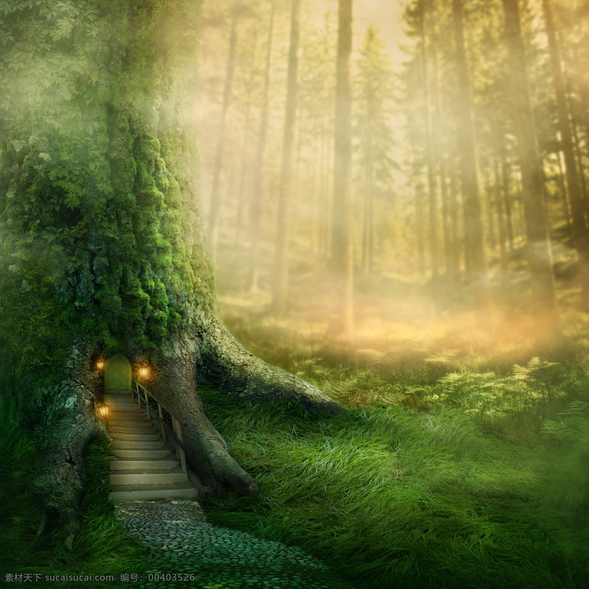 童话森林 唯美 浪漫 童话 温馨 森林 树屋 3d设计 黄色