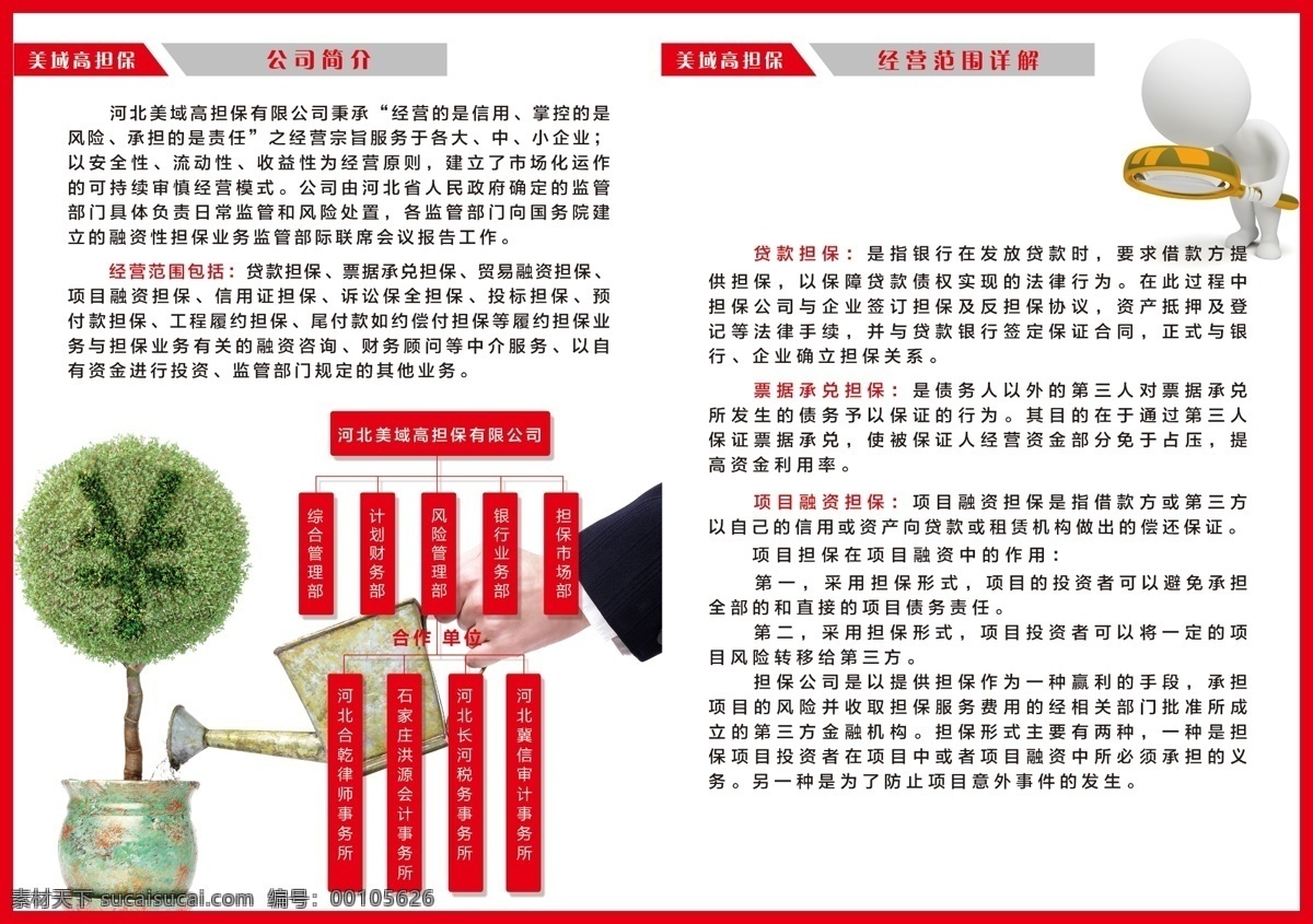 彩页内页 公司 广告设计模板 画册设计 浇花 卡通 钱币 人物 造型花 文字 钱币花草 红边 树 源文件 海报 宣传海报 宣传单 彩页 dm