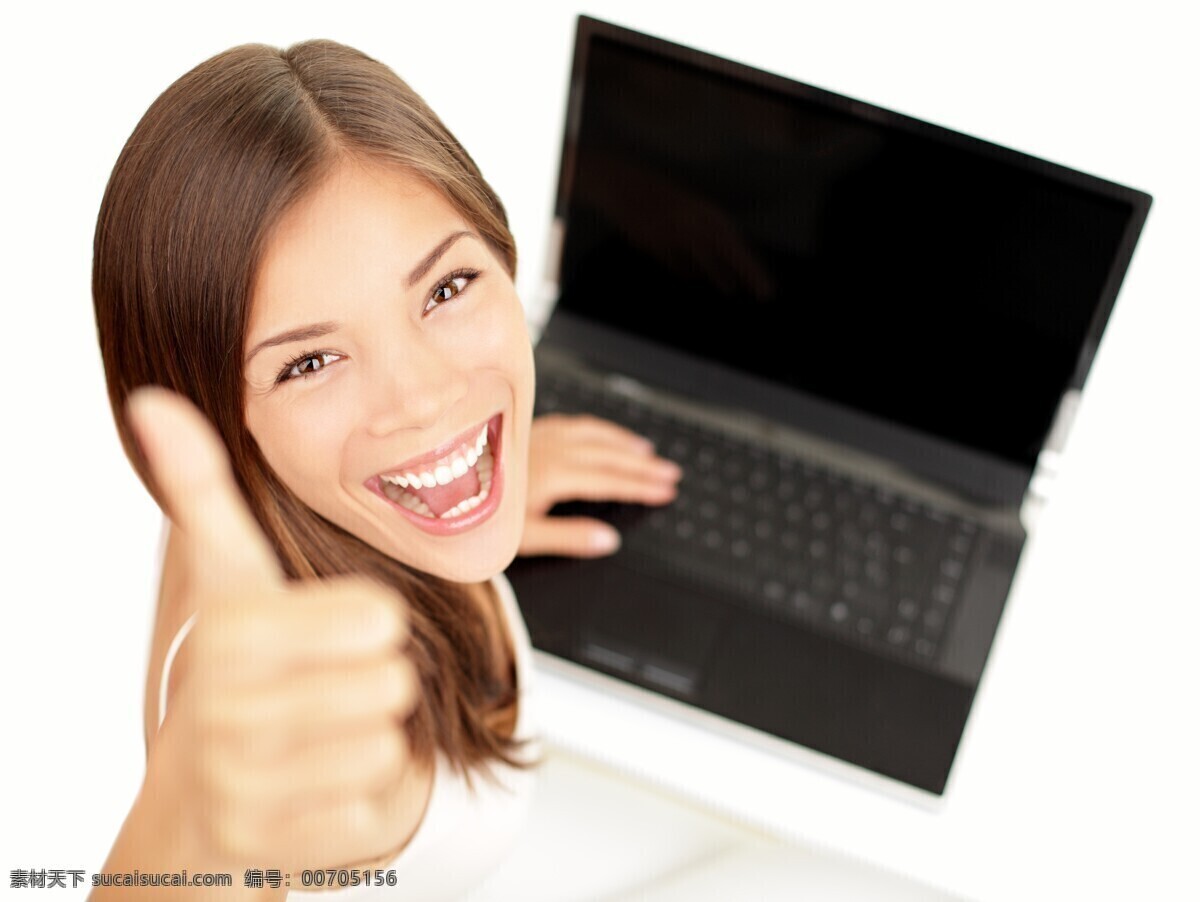 竖起 大拇指 职业 美女图片 成功主题 商务金融 职业美女 手势 笔记本电脑 现代商务