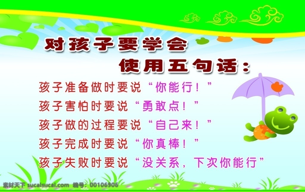 校园文化 学校标语 孩子 学会 使用 五 句 话 卡通背景 小学文化 展板模板 广告设计模板 源文件
