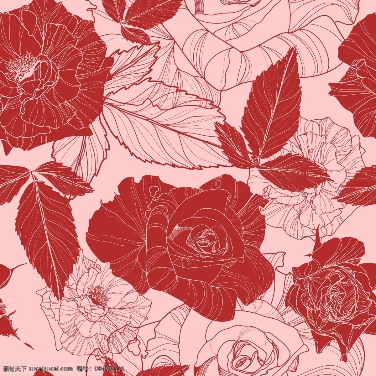 完整 线描 玫瑰花 矢量 花朵 艳丽 矢量素材 装饰图案 设计元素 玫瑰