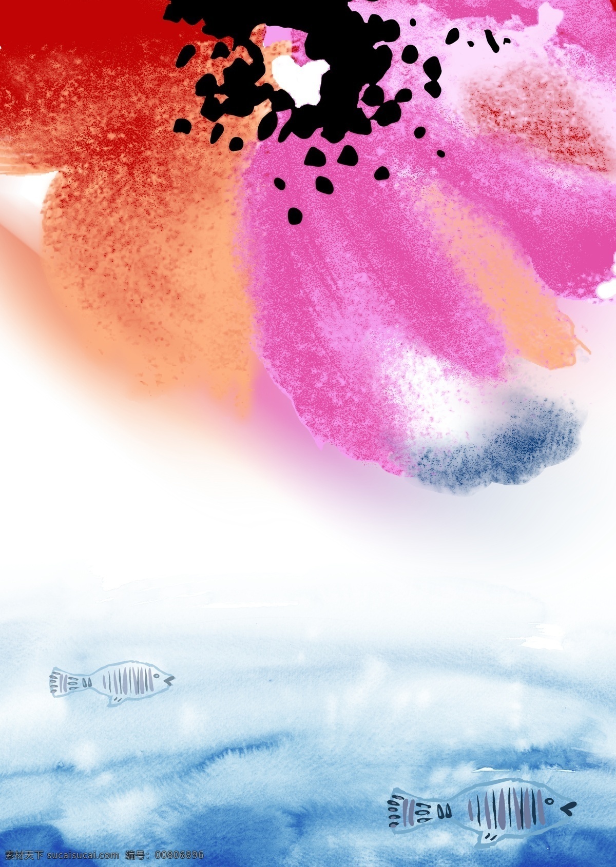 手绘牡丹 牡丹 手绘 水彩 粉色 韩国 小鱼 分层 源文件