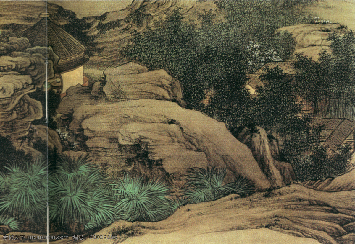 树木 国画 古画 屋子 岩石 文化艺术