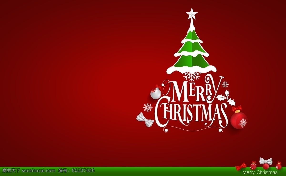 圣诞节 字体 促销 海报 矢量 背景 红色背景 圣诞树 立体装饰 圣诞装饰 横向海报 节日 宣传 背景素材