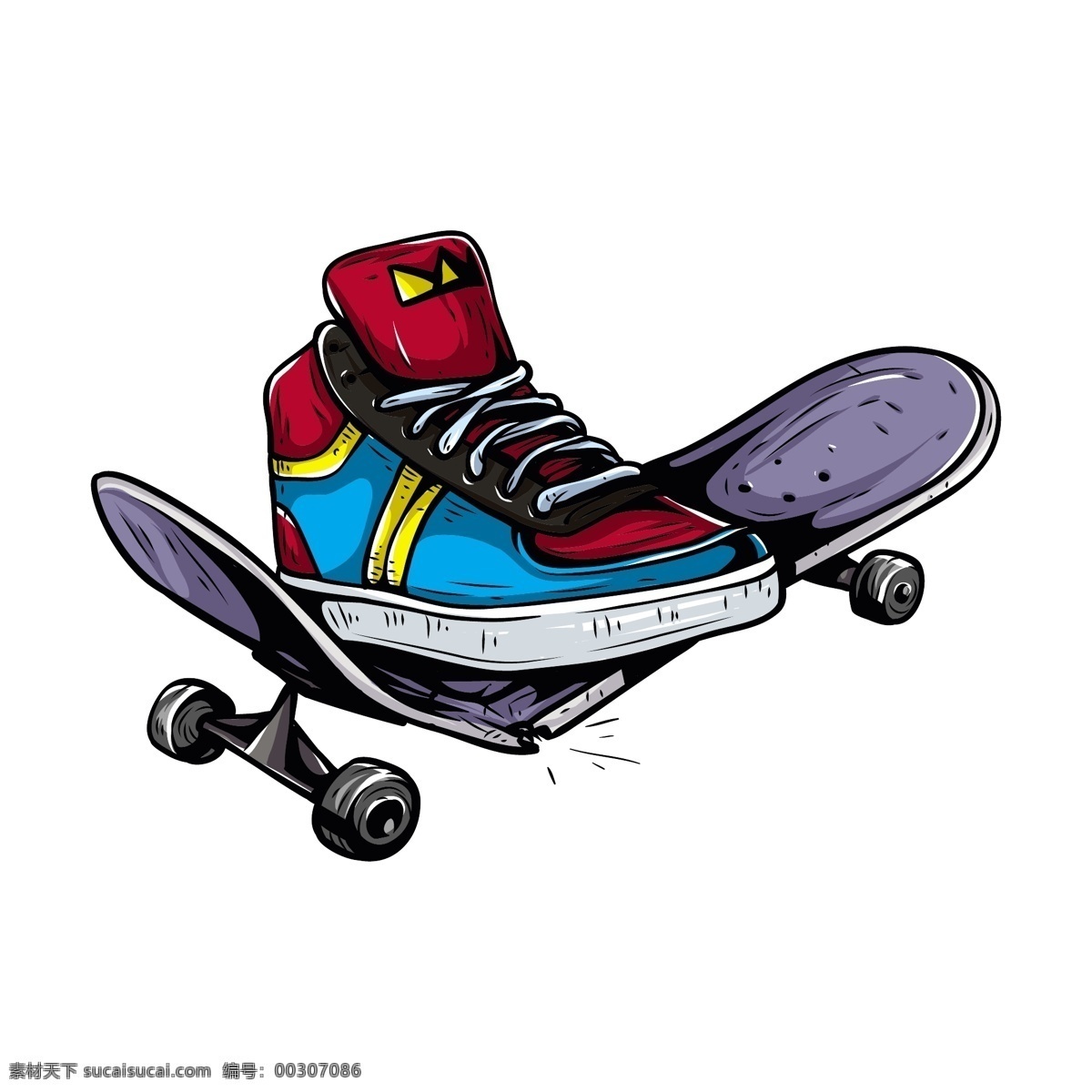 滑板上的鞋子 滑板 卡通鞋子 体育运动漫画 卡通漫画 卡通插画 体育运动 生活百科 矢量素材 白色
