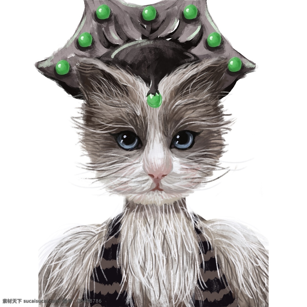 头 戴 宝石 皇冠 高 冷 猫咪 手绘 卡通 创意 高冷猫咪 萌宠 头像