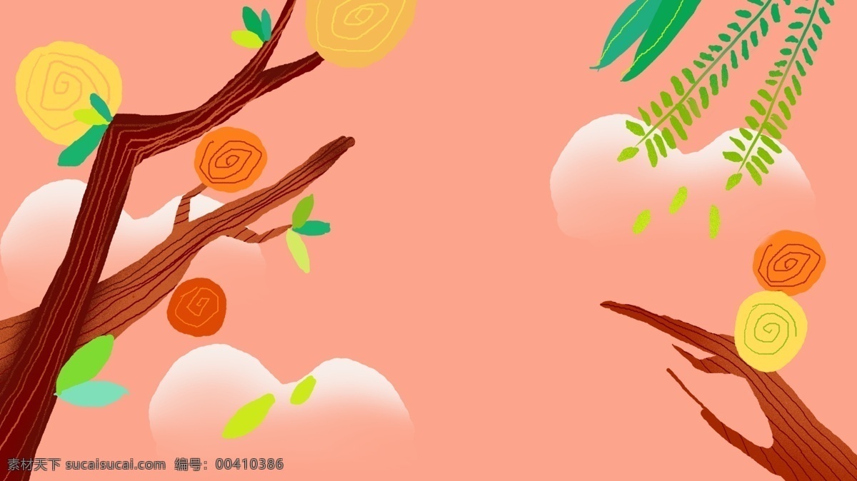 果实 花树 柳叶 橙色 背景 卡通