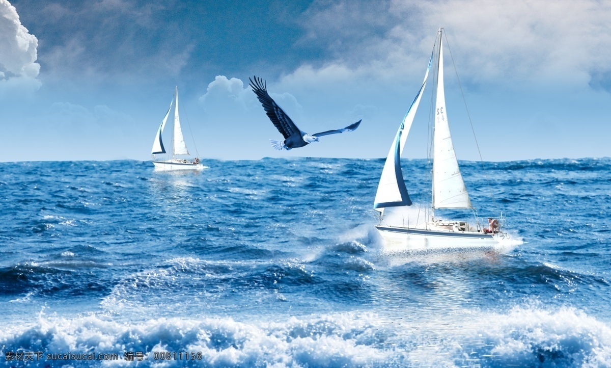 蓝天 大海 帆船 海报 背景 白云 蓝色 唯美 海洋 海水 海欧 浪花 大海背景 夏季清凉 清凉背景