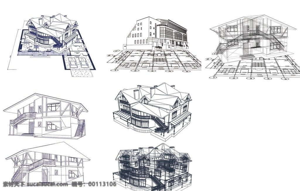 建筑线稿 建筑 线 稿 图 矢量 线稿 平面图 施工图 手绘 工程 楼房 效果图 立体图 矢量素材 城市建筑 建筑家居