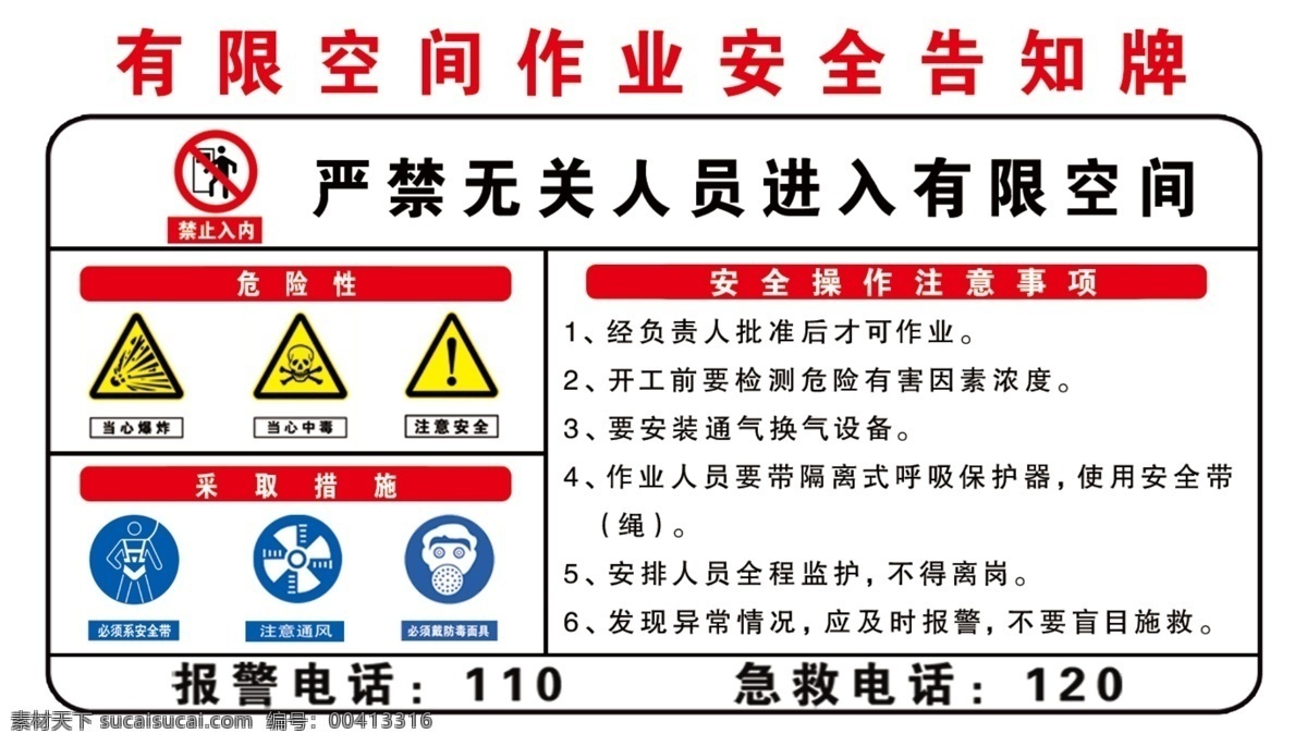 有限 空间 作业 安全 告知 牌 有限空间 禁止 警告 危险标志 安全告知牌