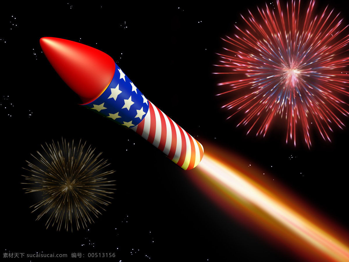 3d设计 usa 国旗 国庆 火箭 美国 美国国旗 庆祝 独立日 设计素材 模板下载 烟花 背景 psd源文件