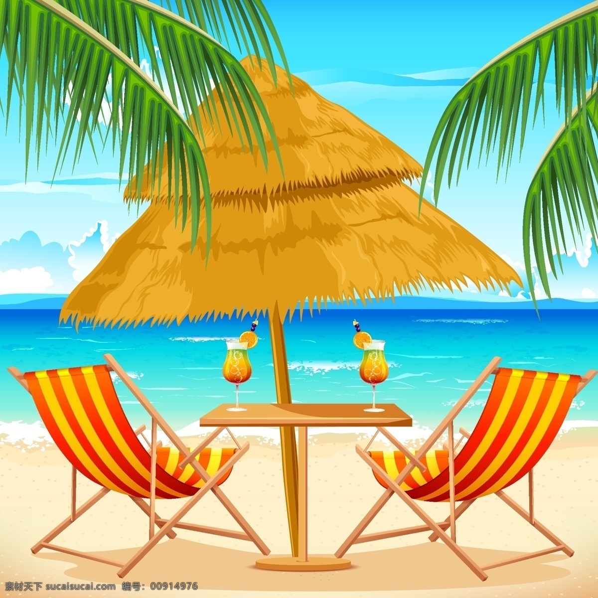 web 背景 插画 创意 高分辨率 海 海滩 海洋 鸡尾酒 病 媒 生物 时尚 免费 原始的 高质量 图形 质量 新鲜的 设计新的 ui元素 hd 元素 接口 详细的 热带地区 热带的 逃亡的 假期 假日 砂 伞 椅子 蓝色的 psd源文件
