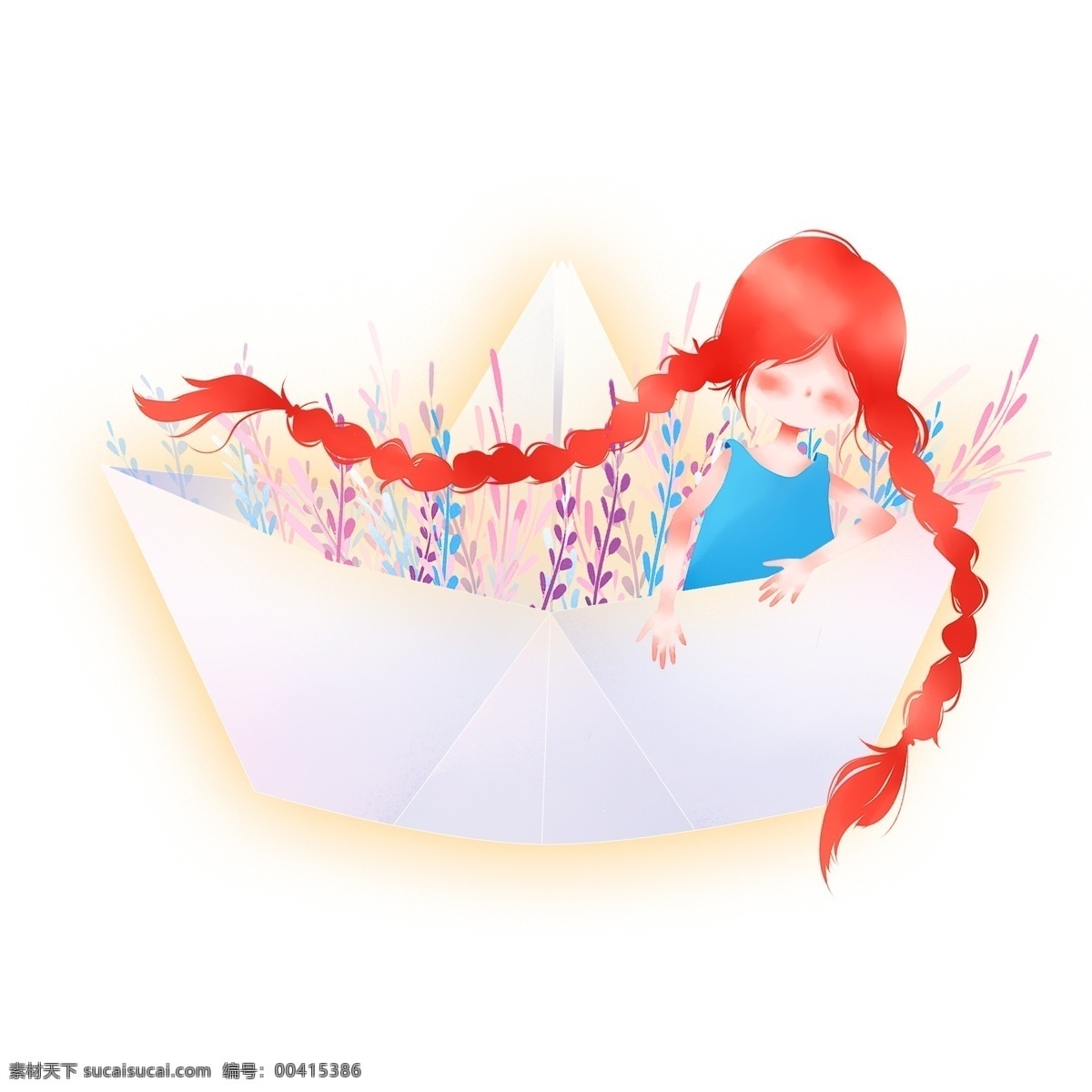 童话 风 纸船 上 女孩 插画 元素 卡通 创意 花卉 童话风 唯美设计