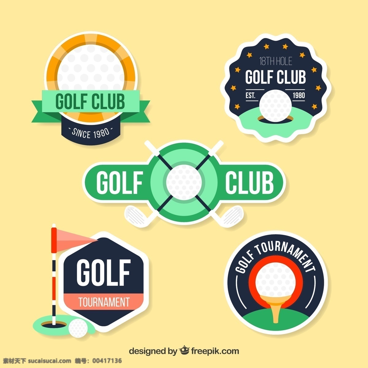 款 纸质 高尔夫 俱乐部 标签 矢量图 星星 条幅 锦标赛 高尔夫球 旗子 标志图标 公共标识标志