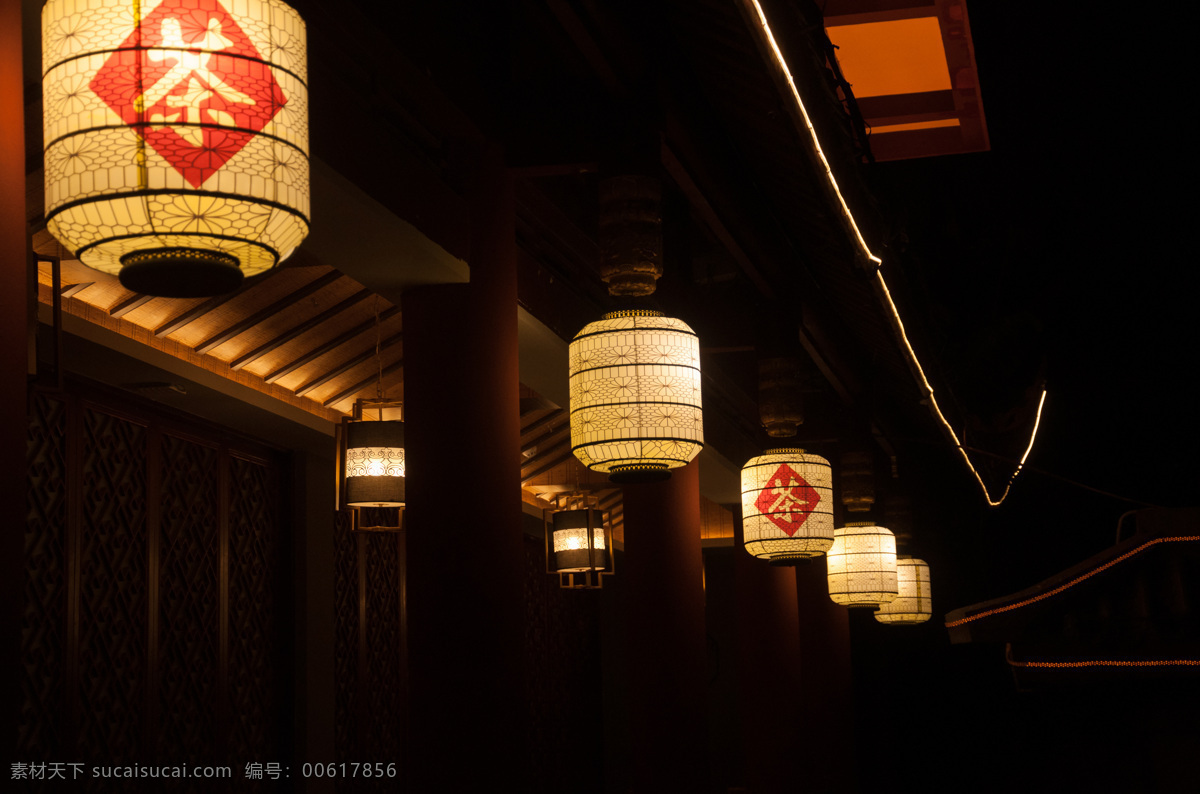 茶铺灯笼夜景 茶铺 灯笼 夜景 悬挂 茶叶店 招牌 古朴 仿古建筑 生活百科 生活素材