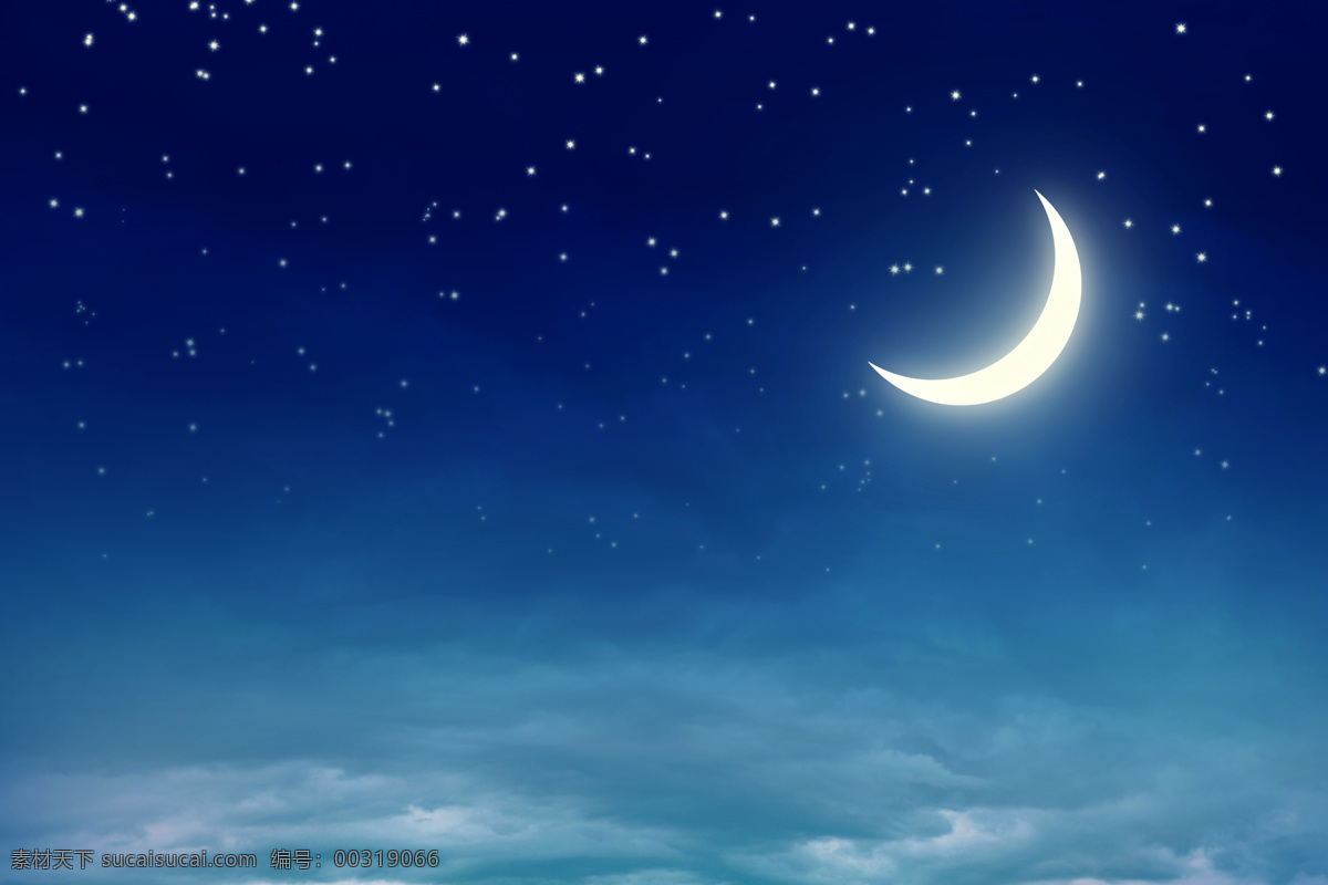 蓝色 星空 蓝色星空 自然景观 月色 月亮 月亮摄影 月亮素材 弯月 山水风景 风景图片
