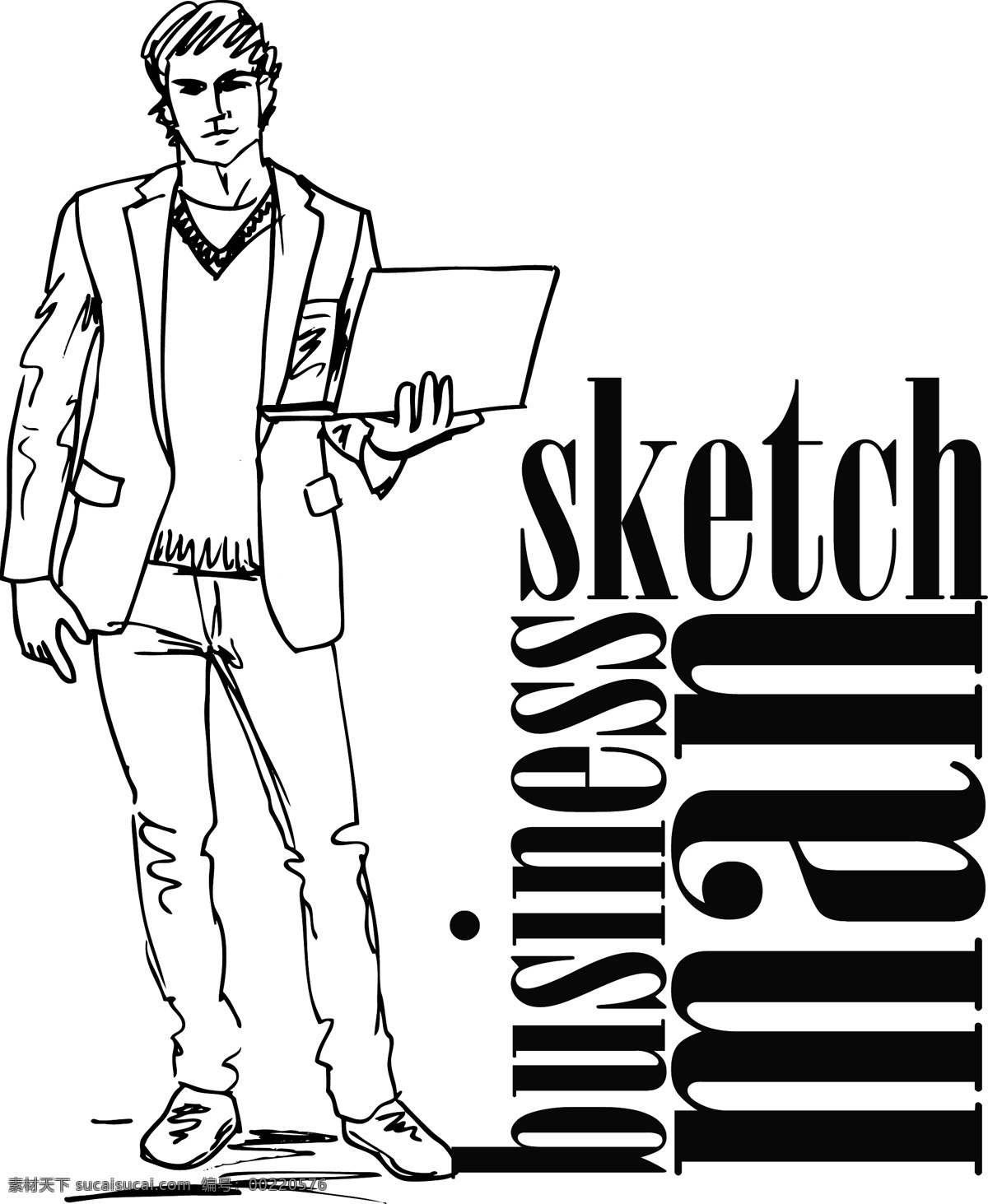 时尚 帅气 男人 笔记本 电脑 插画 矢量图 服装设计