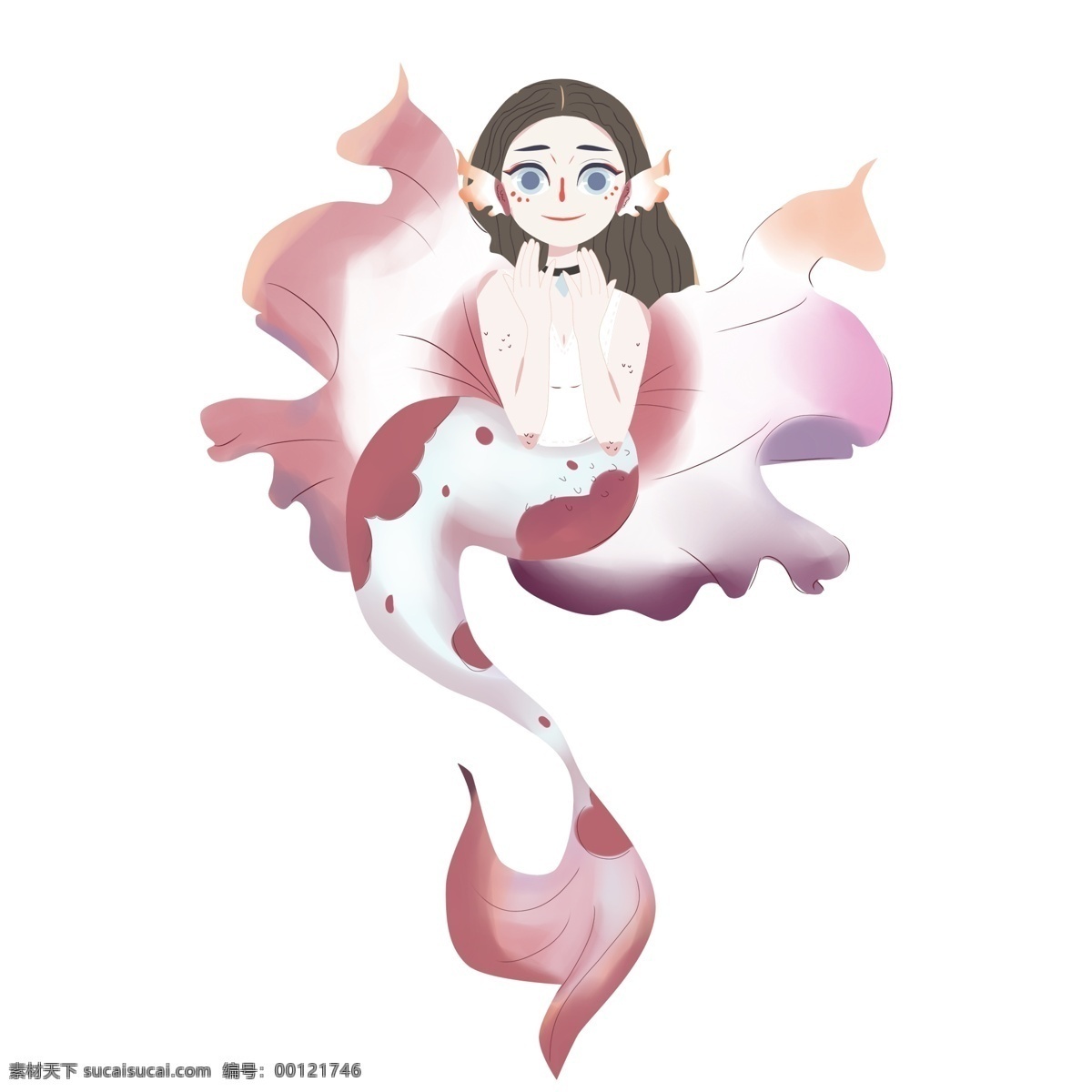 手绘 美丽 美人鱼 原创 元素 简约 可爱 紫色 花朵 设计元素 原创元素