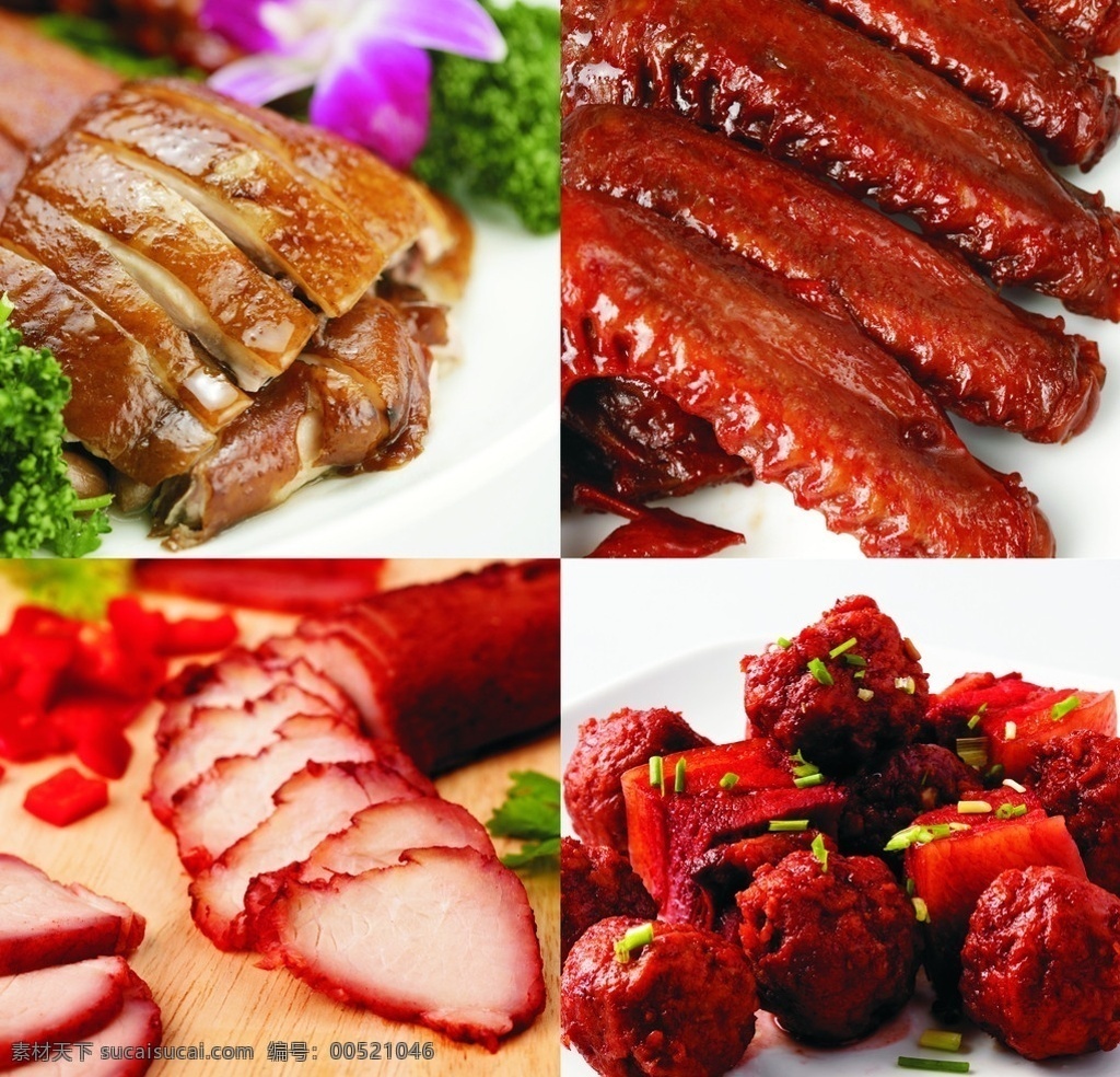 热熟食 烤鸭 肉片 肉球 鸭中翅 熟鸭 白切猪肉 红烧肉圆 红烧鸭翅 西兰花点缀 熟食 餐饮美食 生活百科