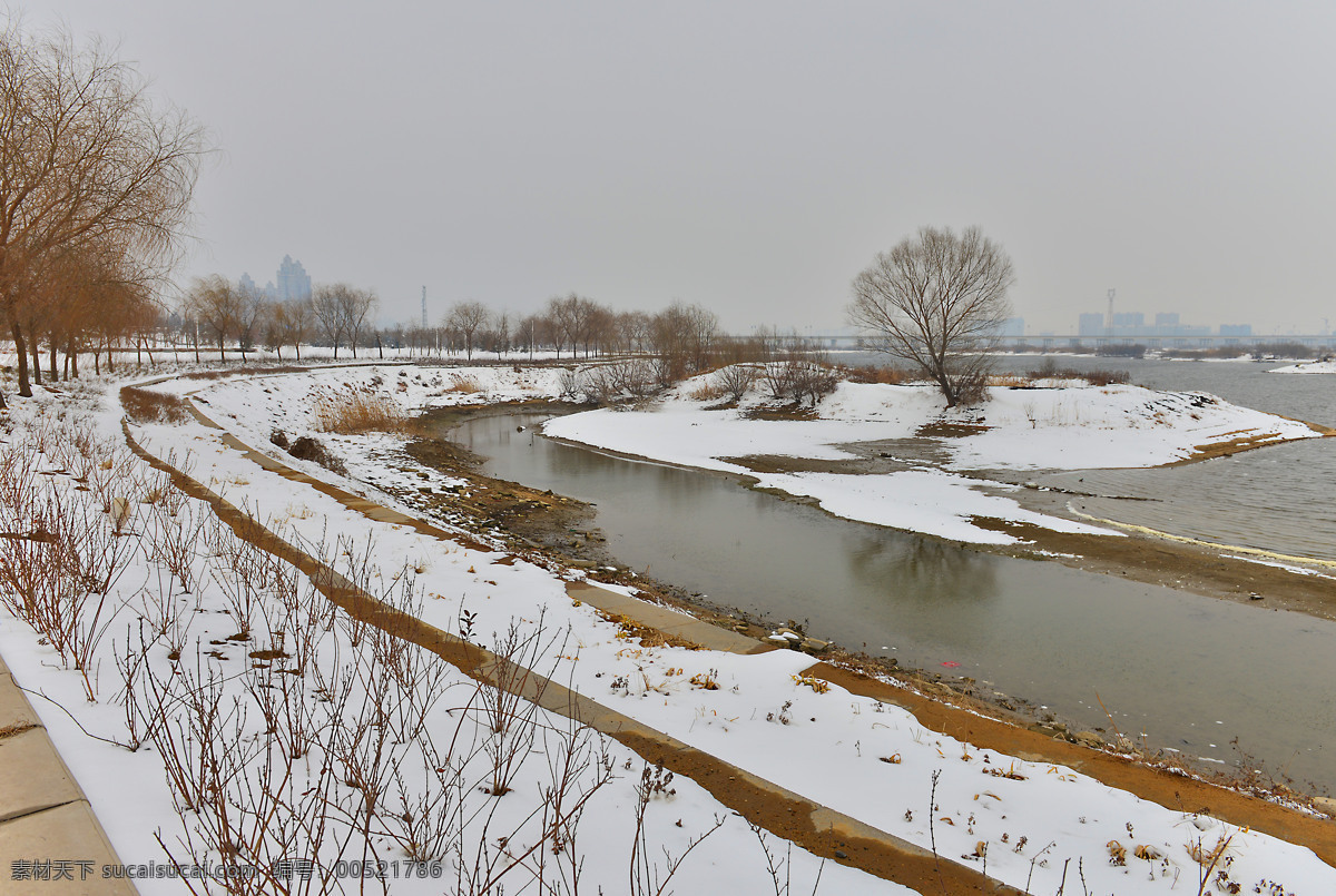 河边雪景 雪景 冬天 冬日 有雪的河面 沂河冬景 自然风景 自然景观
