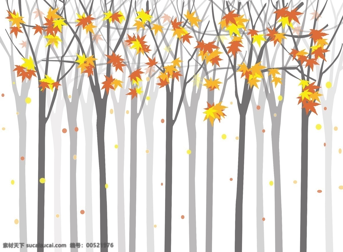 秋天 枫叶 树 圆点 抽象 色彩 风景 分层 源文件