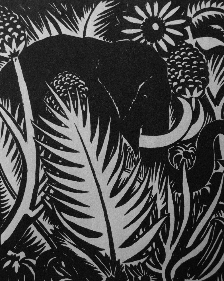 大象 木刻版画 法朗 士 麦绥莱勒 1927年 象牙 黑像 花 草 果实 艺术 绘画 雕版 印刷 木刻 版画 作品 绘画书法 文化艺术