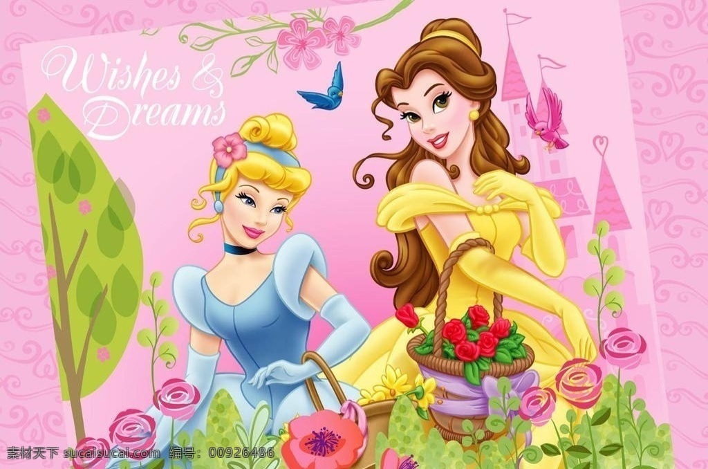 白雪公主城堡 白雪公主 花仙子 城堡 卡通树 花朵 宣传单页 卡通设计