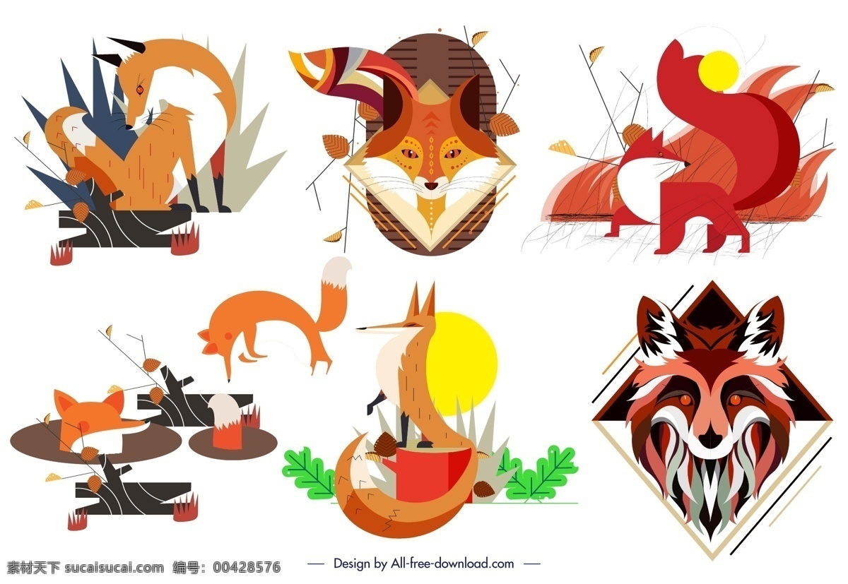 狐狸 矢量 沼泽 创意 动物 树叶 高清图片
