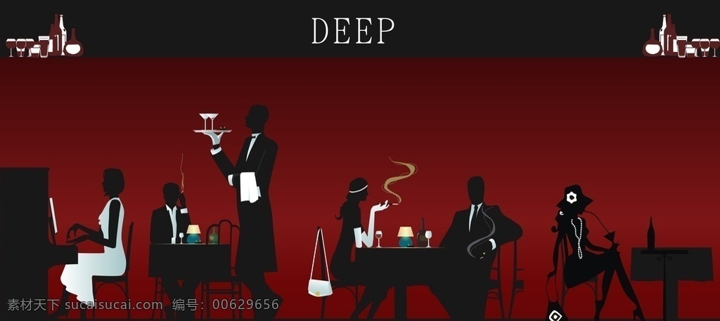 剪影爵士酒吧 设计素材 优雅 背景 红色 红酒 优雅背景 酒吧咖啡 爵士 酒吧 人物 卡通设计
