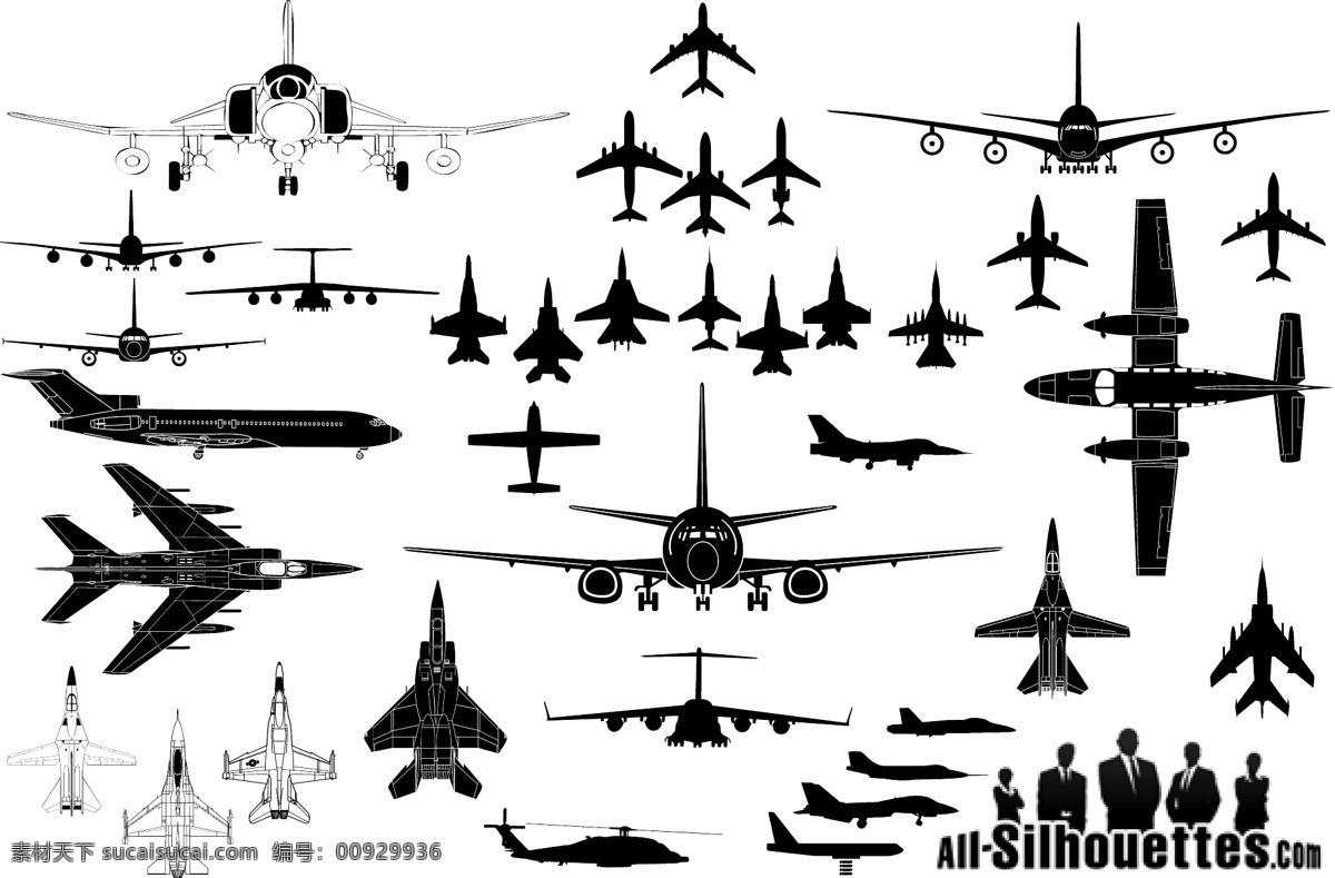 飞机 战斗机 剪影 各式各样 各种类型 矢量图 现代科技