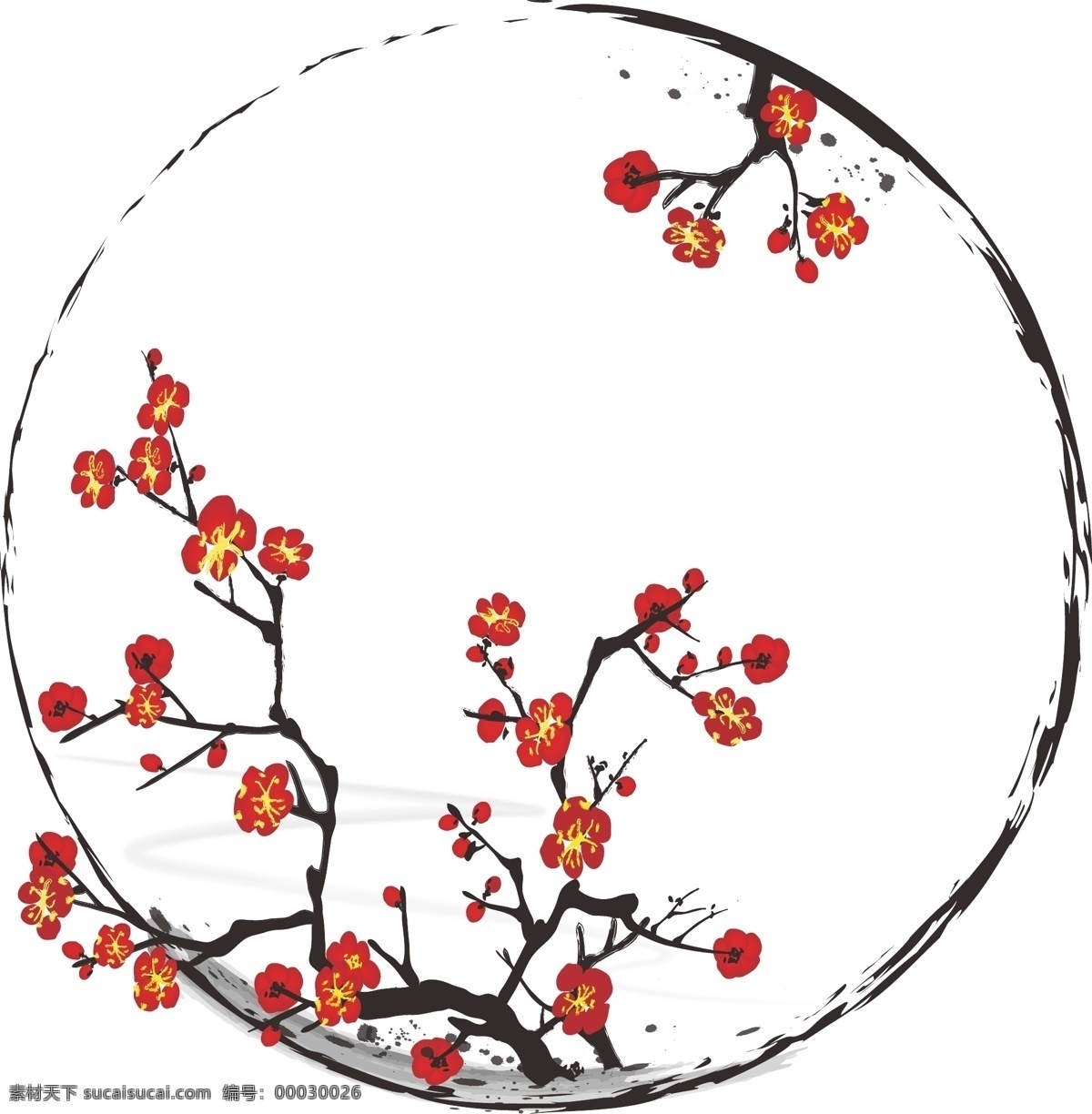 手绘 中国 风 水墨 花卉 植物 梅花 边框 装饰 元素 花朵 中国风