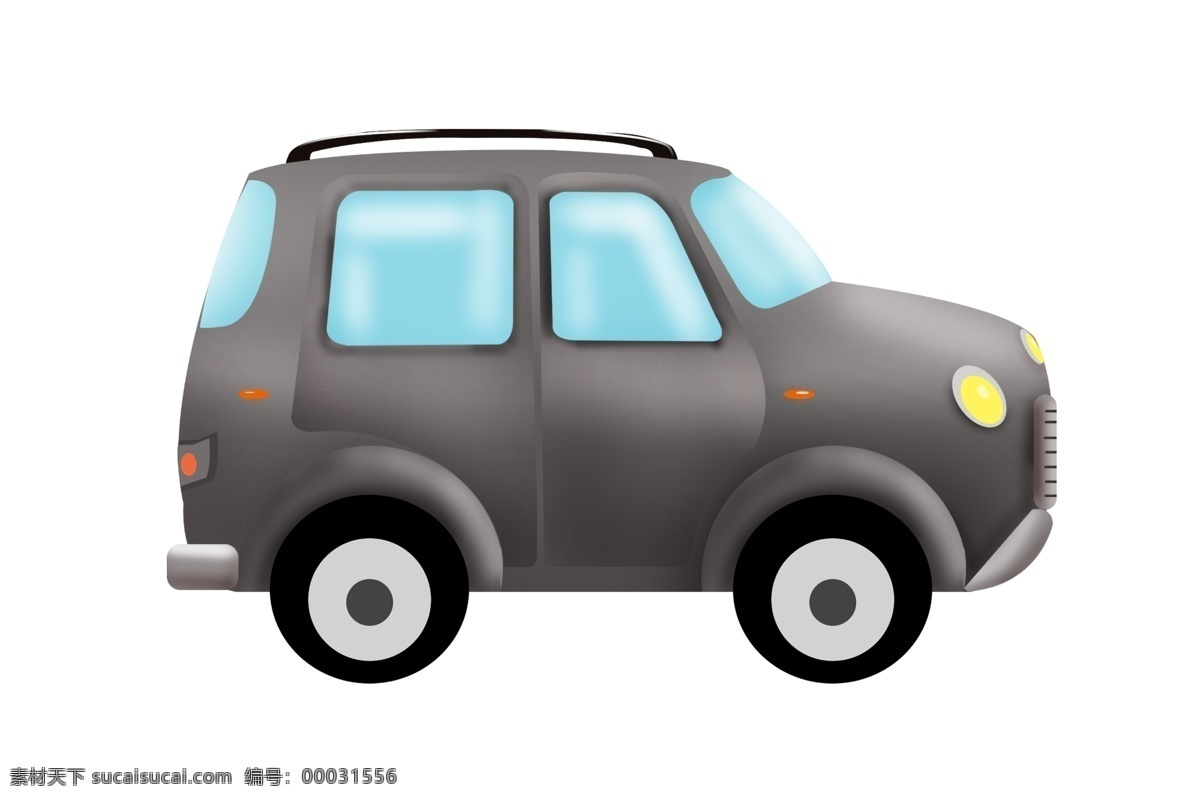 卡通 灰色 汽车 插图 小汽车 机动车 交通工具 卡通汽车 灰色汽车 蓝色玻璃 可爱的汽车