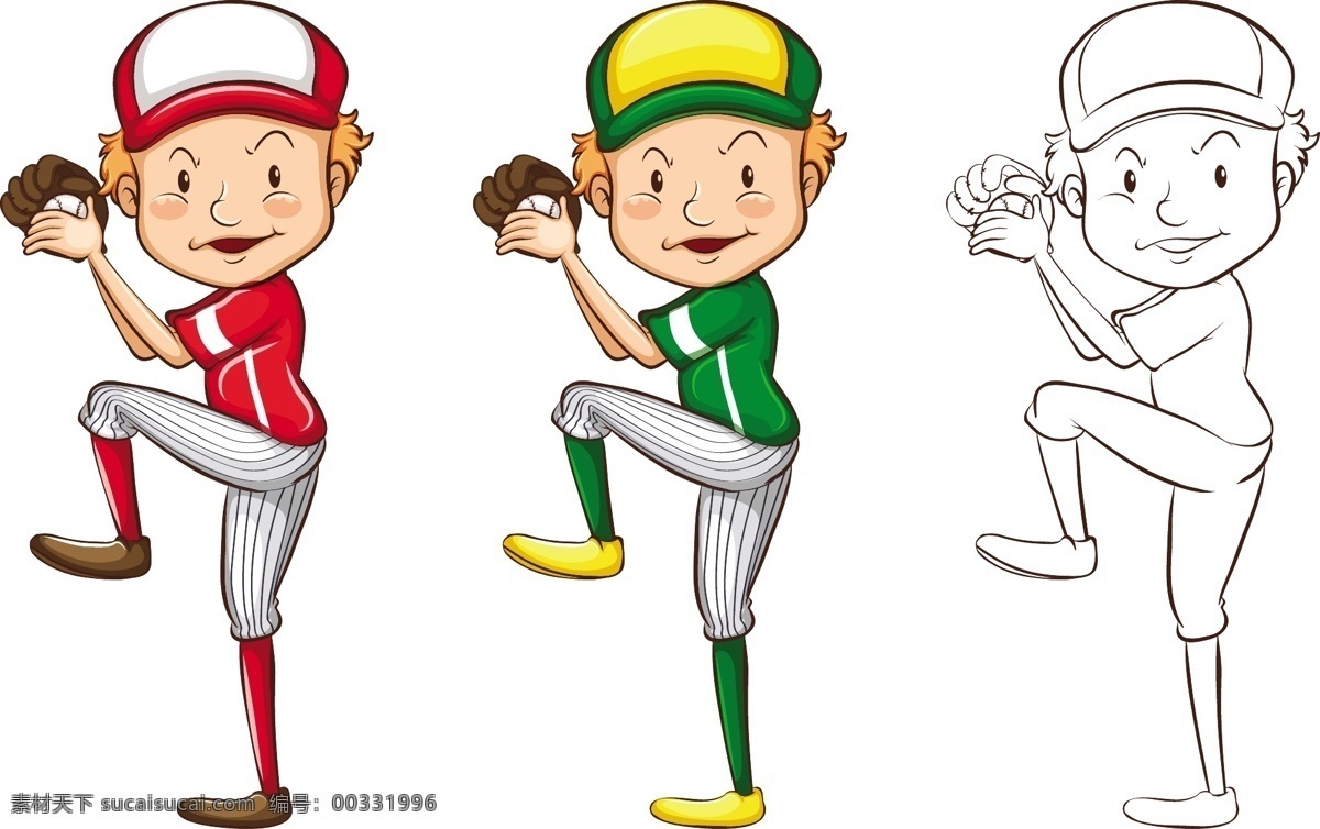手绘 棒球 选手 人物 插图 步骤 图 棒球选手 人物插图 步骤图 打棒球 棒球手 投手 棒球帽 棒球运动员 素描风格 人物插画 商业插画