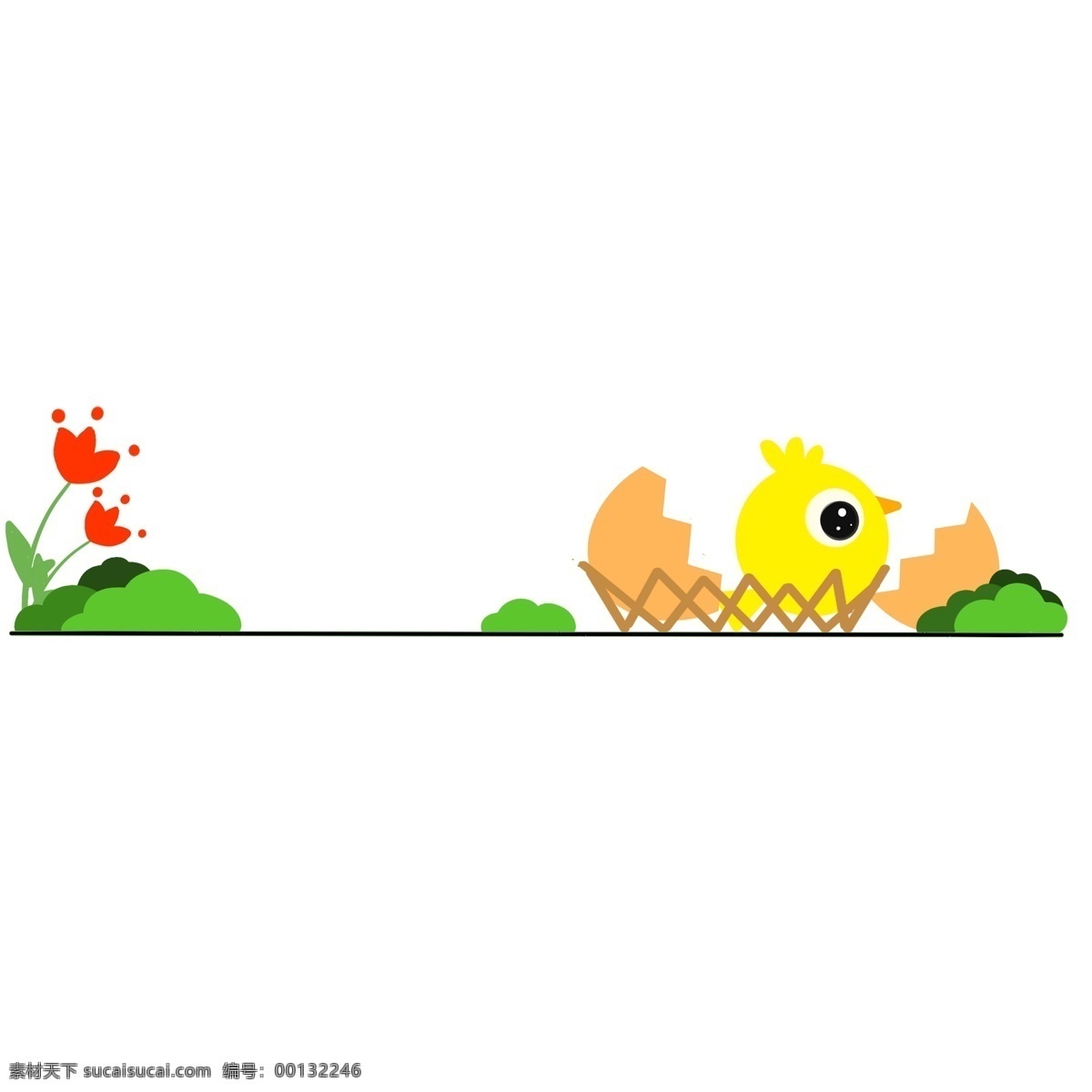 黄色 小鸡 分割线 插画 红色 花朵 植物分割线 绿色分割线 动物分割线 小鸡分割线
