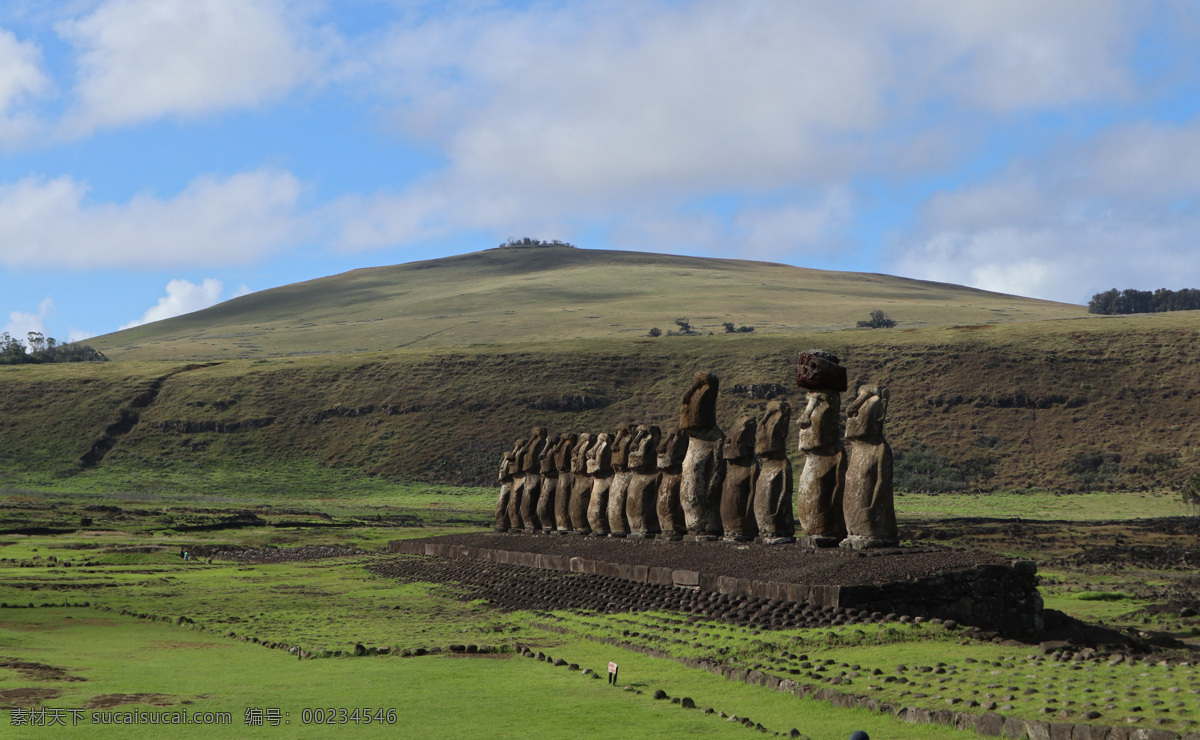 复活节岛 智利 海岛 摩艾 巨型石像 草原 山丘 世界文化遗产 智利风光 旅游摄影 国外旅游