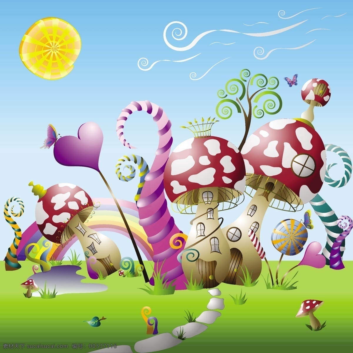 蘑菇 可爱 童话 世界 矢量 故事 向量 其他材料 白色