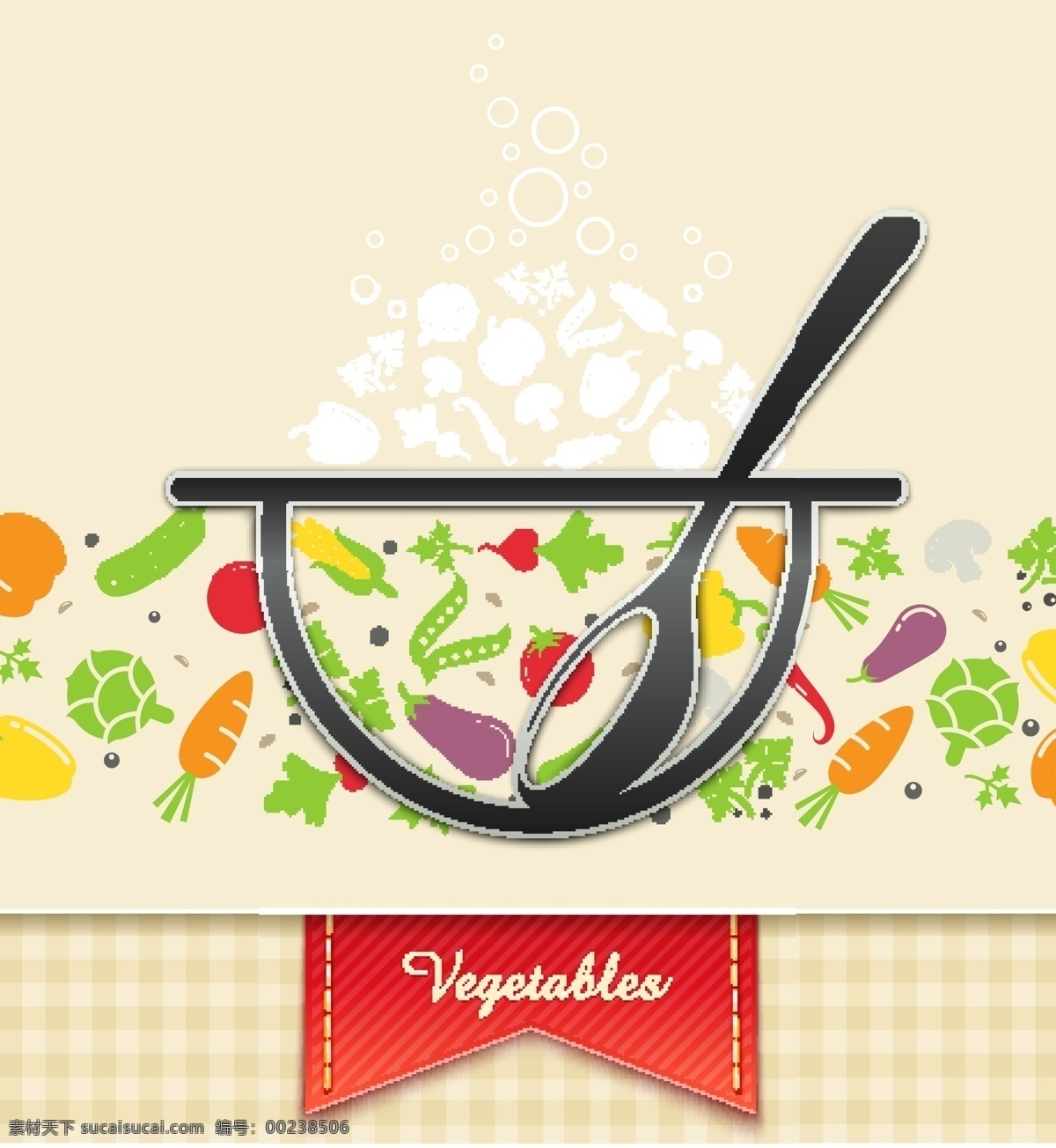 素雅 餐厅 主题 元素 背景 布纹 餐厅元素 淡雅 格子布 勺子 蔬菜 蔬果 抽象锅 矢量图