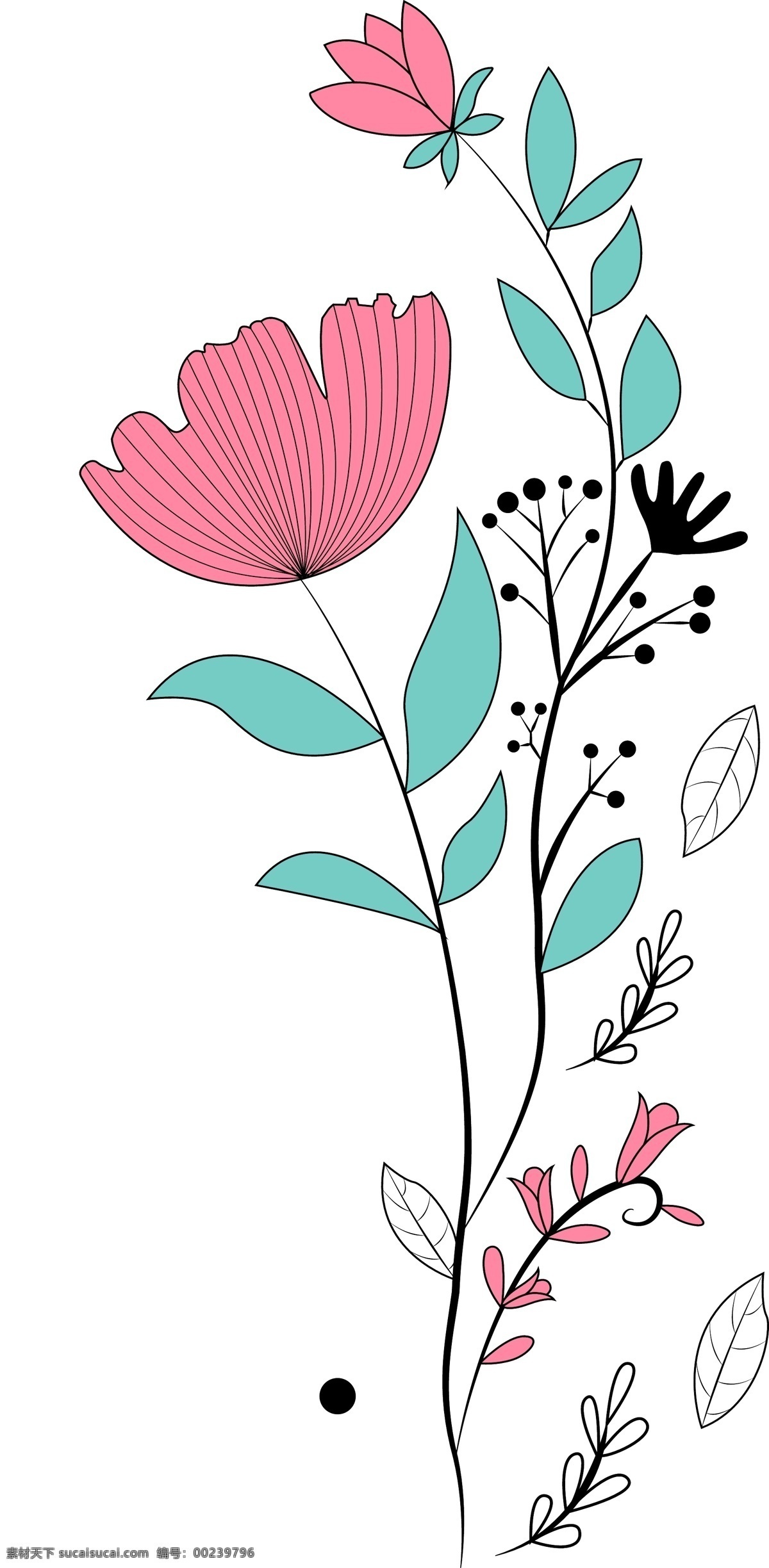 简 笔画 矢量 可爱 小花 可商用 植物 小花朵 粉色 简笔画 卡通 可爱风格 小清新