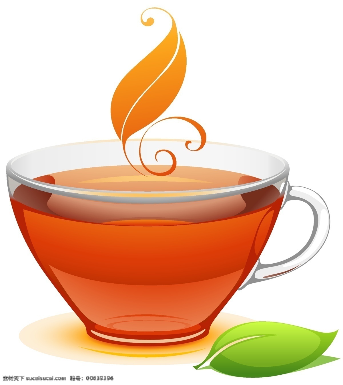 一杯 红茶 矢量图 玻璃茶杯 红色茶汤 绿色叶子 橙色叶子 色彩鲜明 素材源文件 生活百科 餐饮美食